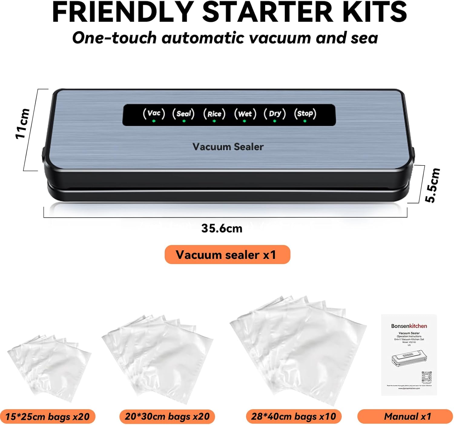 Machine sous vide alimentaire - compact 5 en 1 - 50 sacs inclus, pour aliments secs et humides