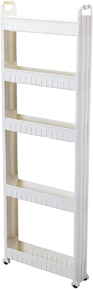 Chariot de rangement - 5 niveaux, 10 cm largeur, plastique blanc, roulettes