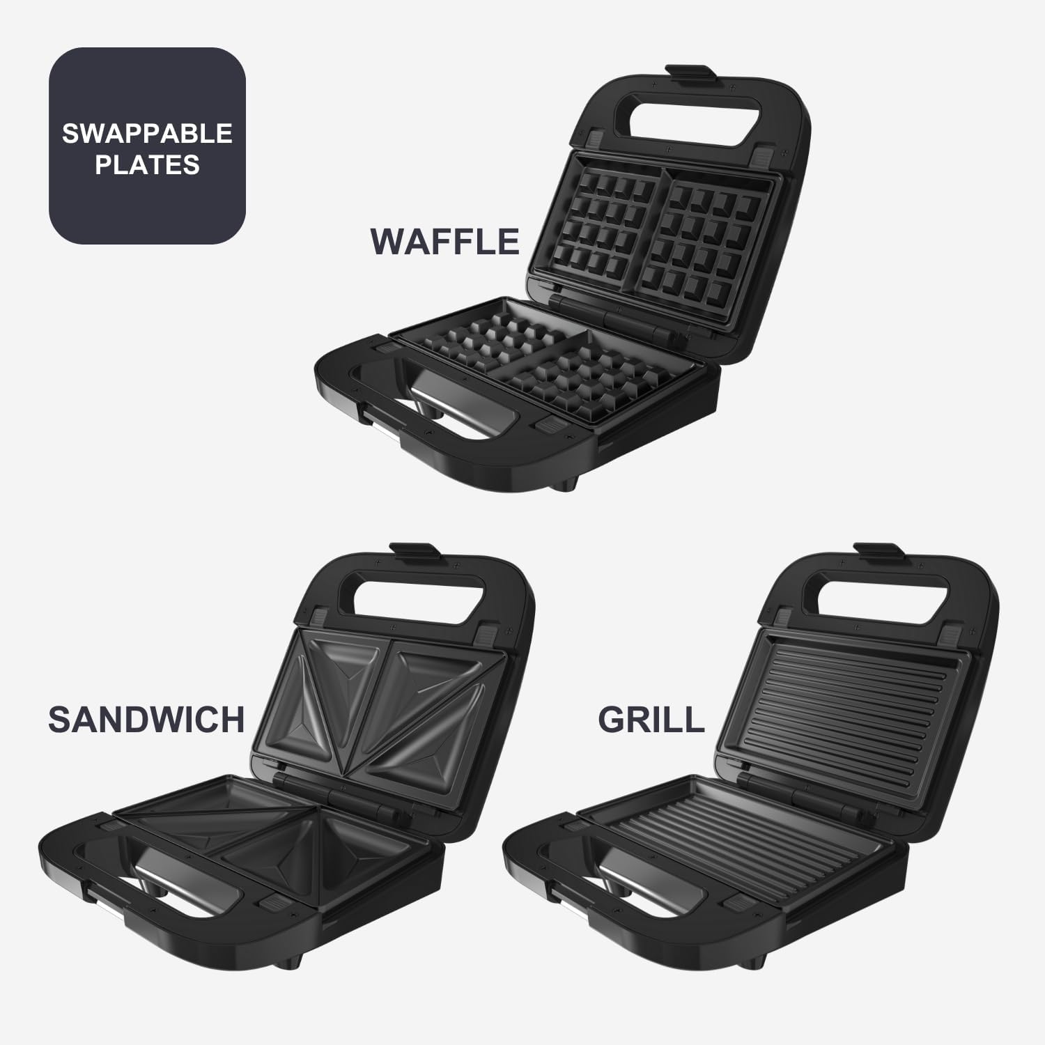 Black+Decker - BXSA754E - 750W, plaques amovibles, 3-en-1 sandwich, antiadhésif