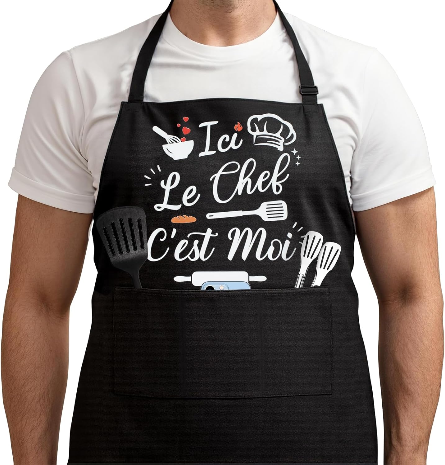 Tablier cuisine homme - humour imperméable réglable - poches pratiques