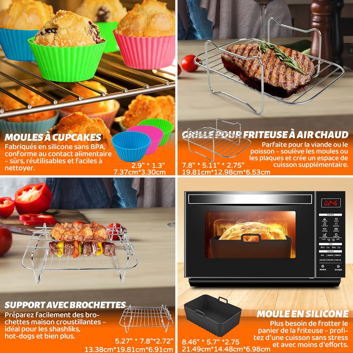 Accessoires Air Fryer - ensemble double zone, 7,6L-9,5L, sans BPA, lave-vaisselle, AF300EU/AF400EUCP/DZ400EU