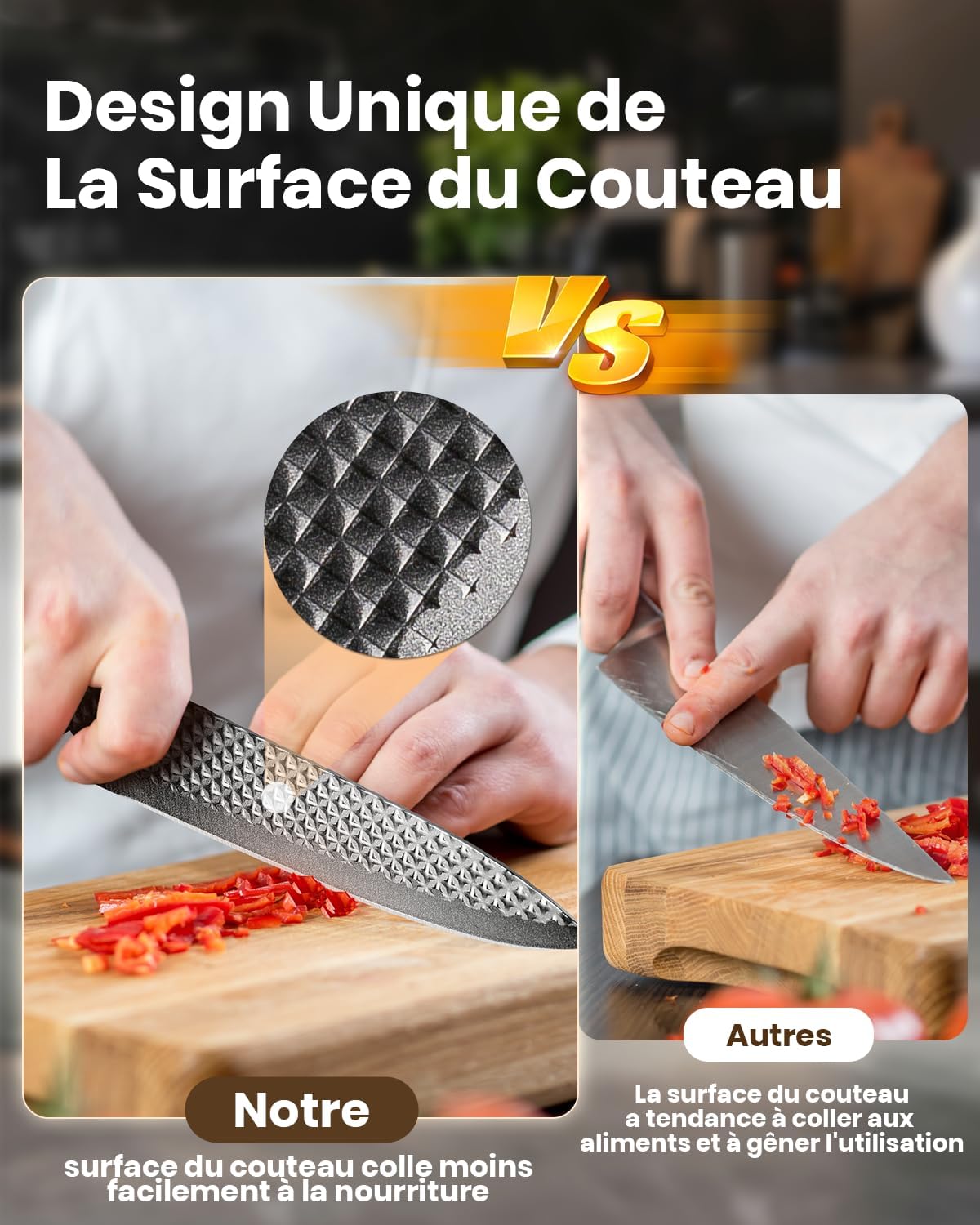 Couteaux de cuisine - set 7 pièces, acier inox, manches ergonomiques, bloc inclus