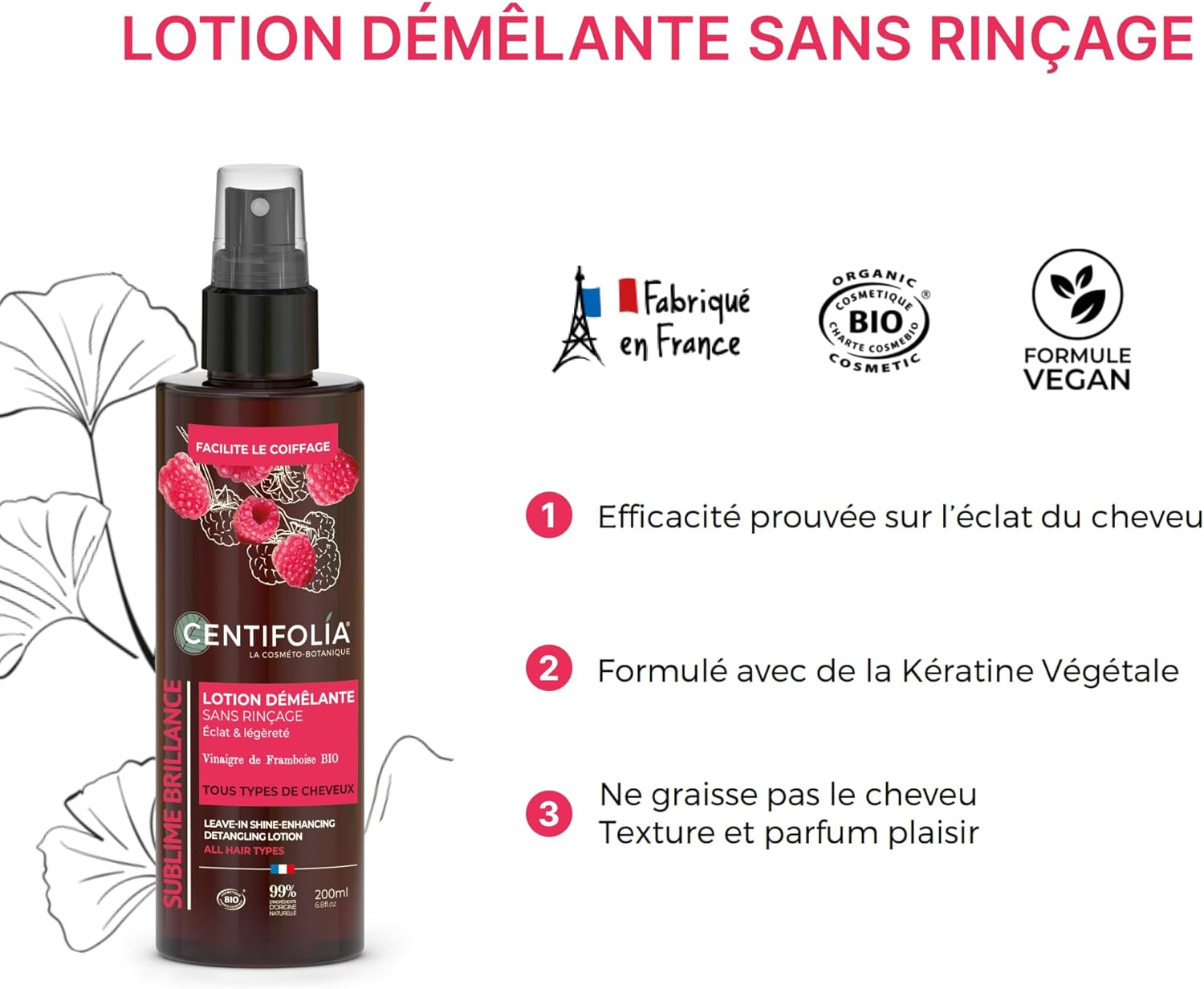 Centifolia - Sublime Brillance - 200ml - Lotion démêlante bio sans rinçage, cheveux brillants
