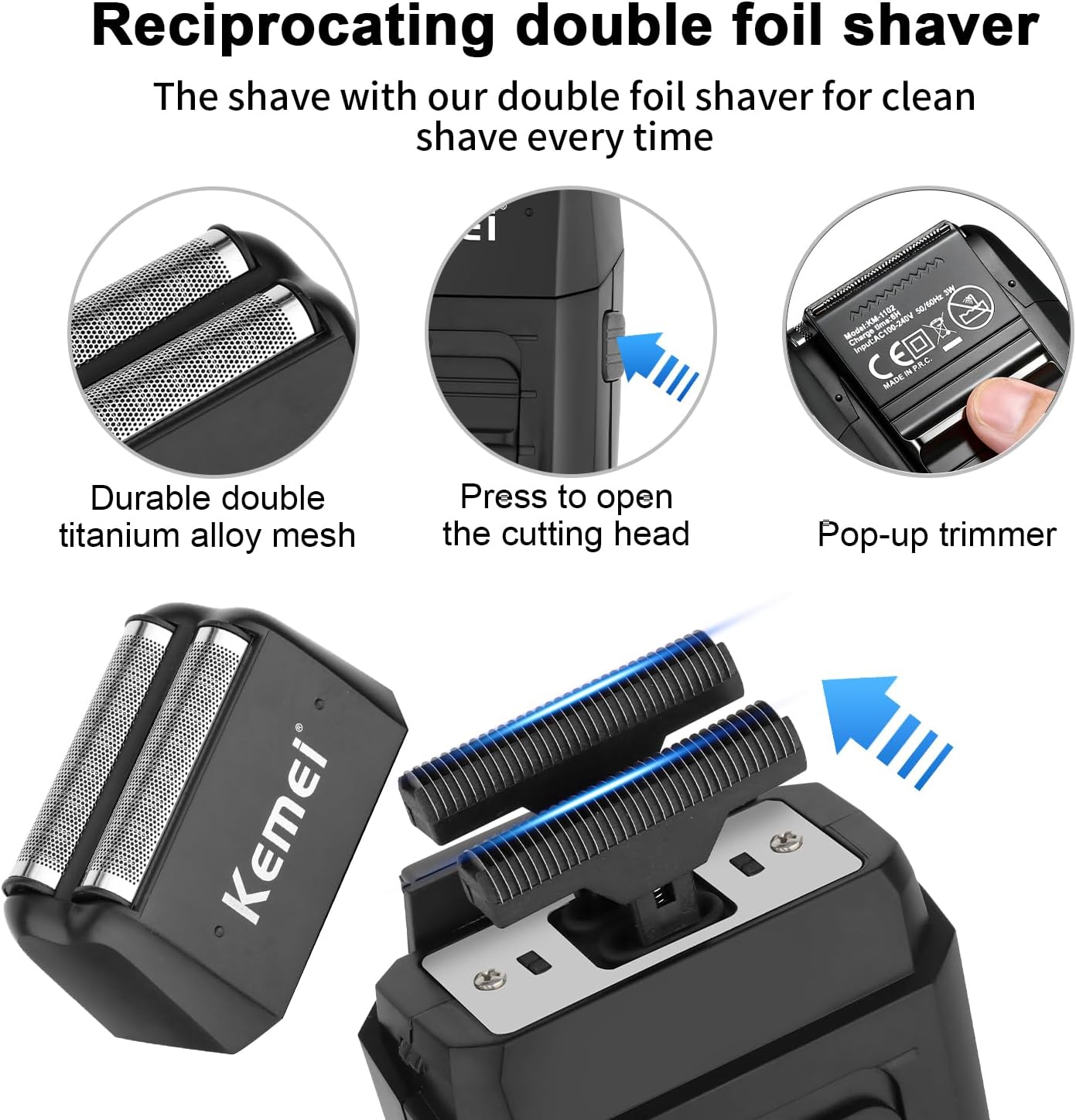 Kemei - tondeuse pro sans fil - aluminium, barbe/cheveux, kit complet