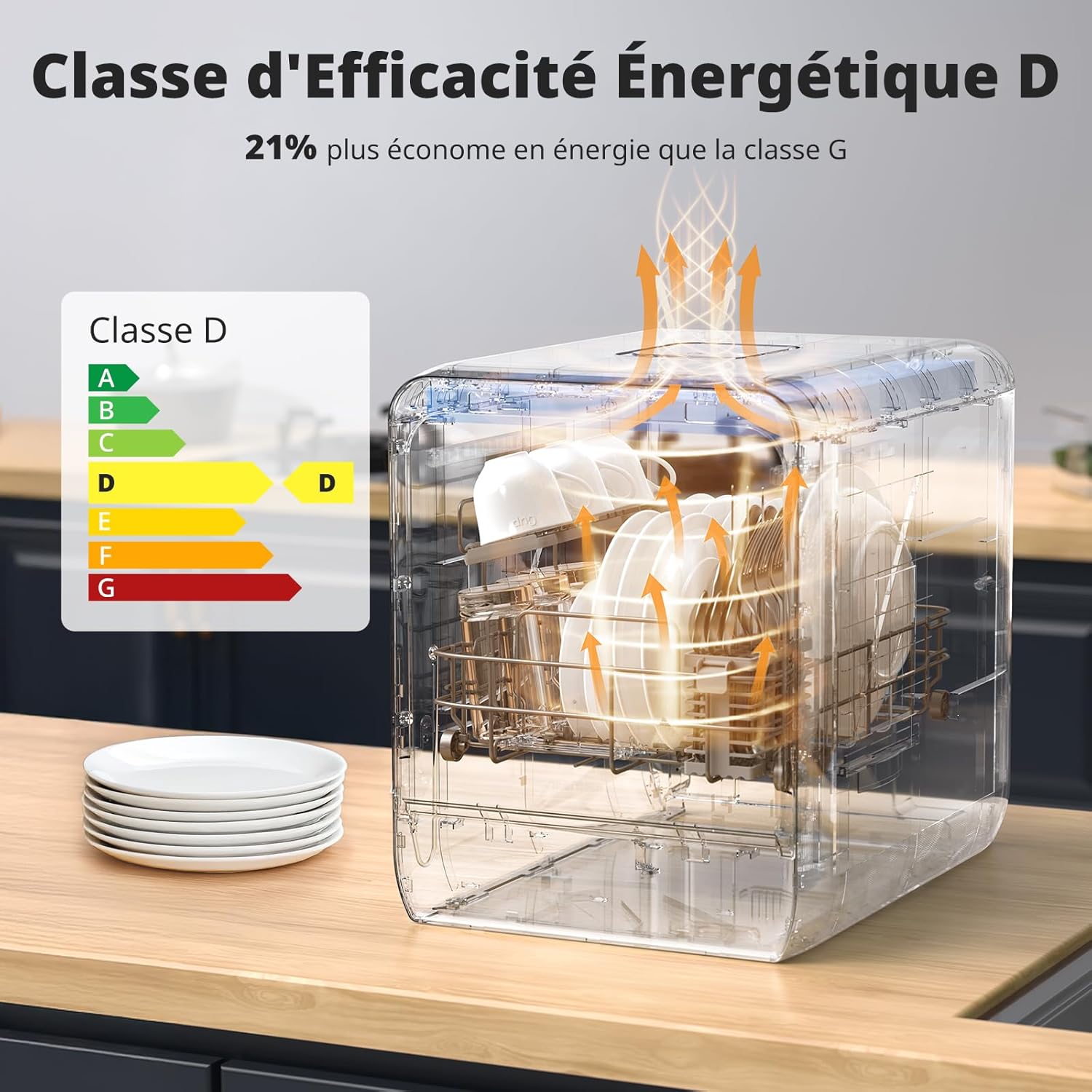 AIRMSEN - Mini lave-vaisselle série Ultra-Étroit - 37x50cm - 4 couverts, 7+2 programmes, départ différé, réservoir 5L