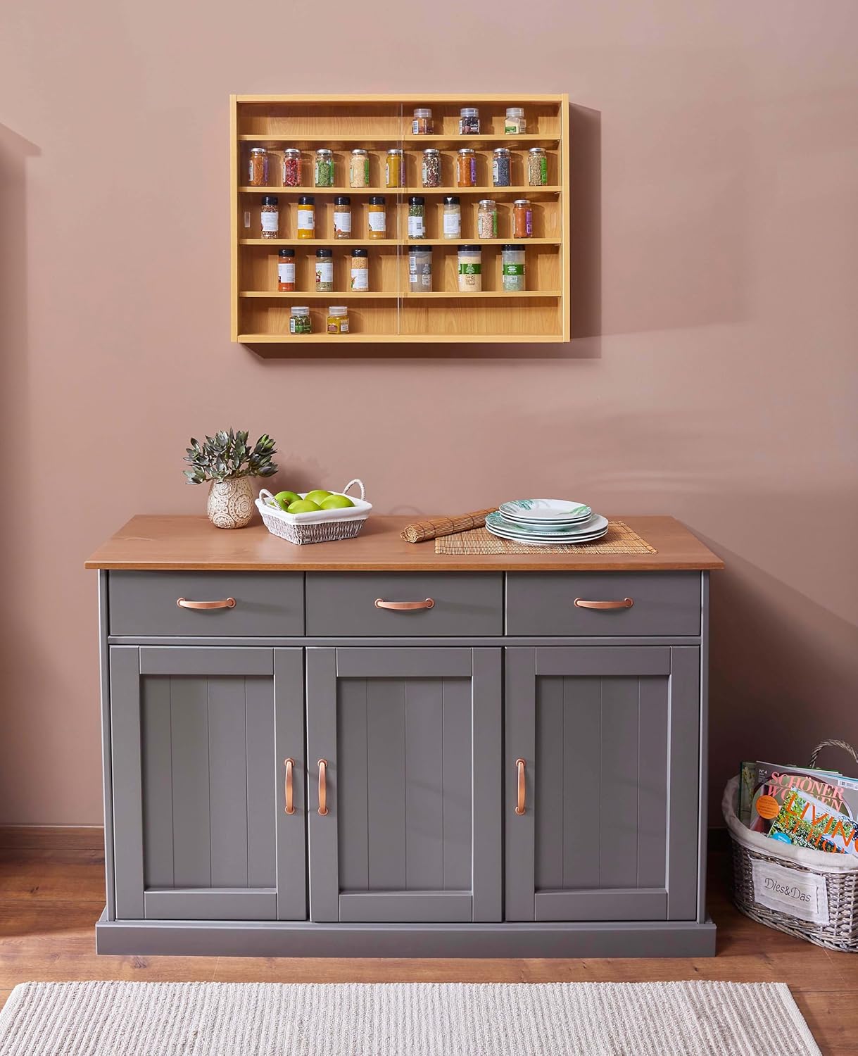 Inter Link - vitrine murale Acquario - 80x60x9,5 cm - 5 compartiments, MDF, hêtre