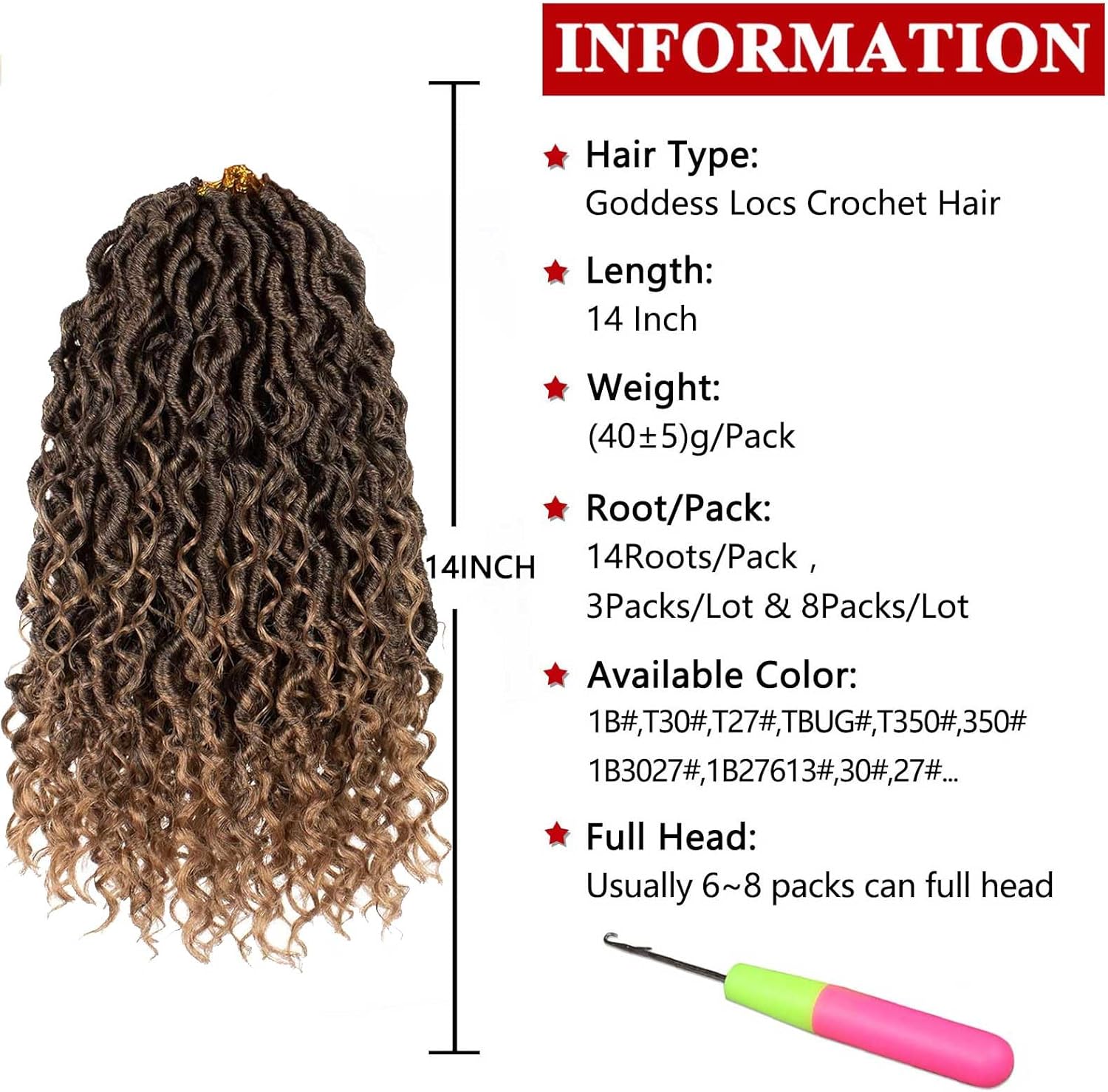 Xtrend - Extensions crochet bohème ombrées, 35,6 cm, lot de 8, T27#