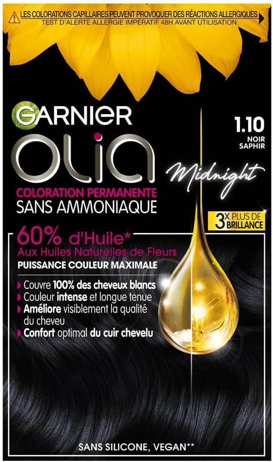 Garnier - Olia Coloration Permanente - noir saphir - sans ammoniaque, huiles naturelles de fleurs