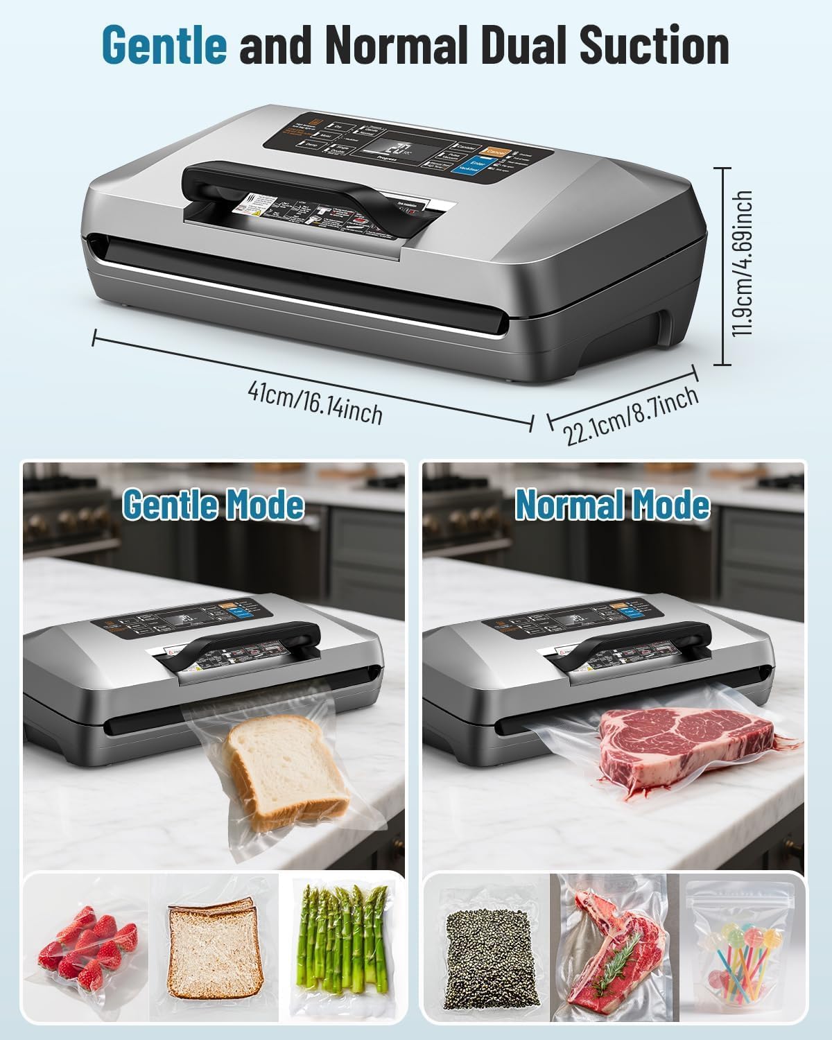 Machine Sous Vide Alimentaire - 12 en 1, 95 kPa, coupe-sac, sacs inclus