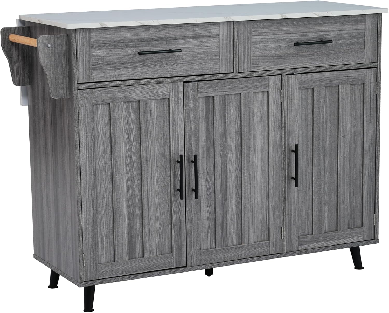 Desserte de Cuisine - plans rabattables, 2 tiroirs, 3 portes, 129x71x91,5 cm