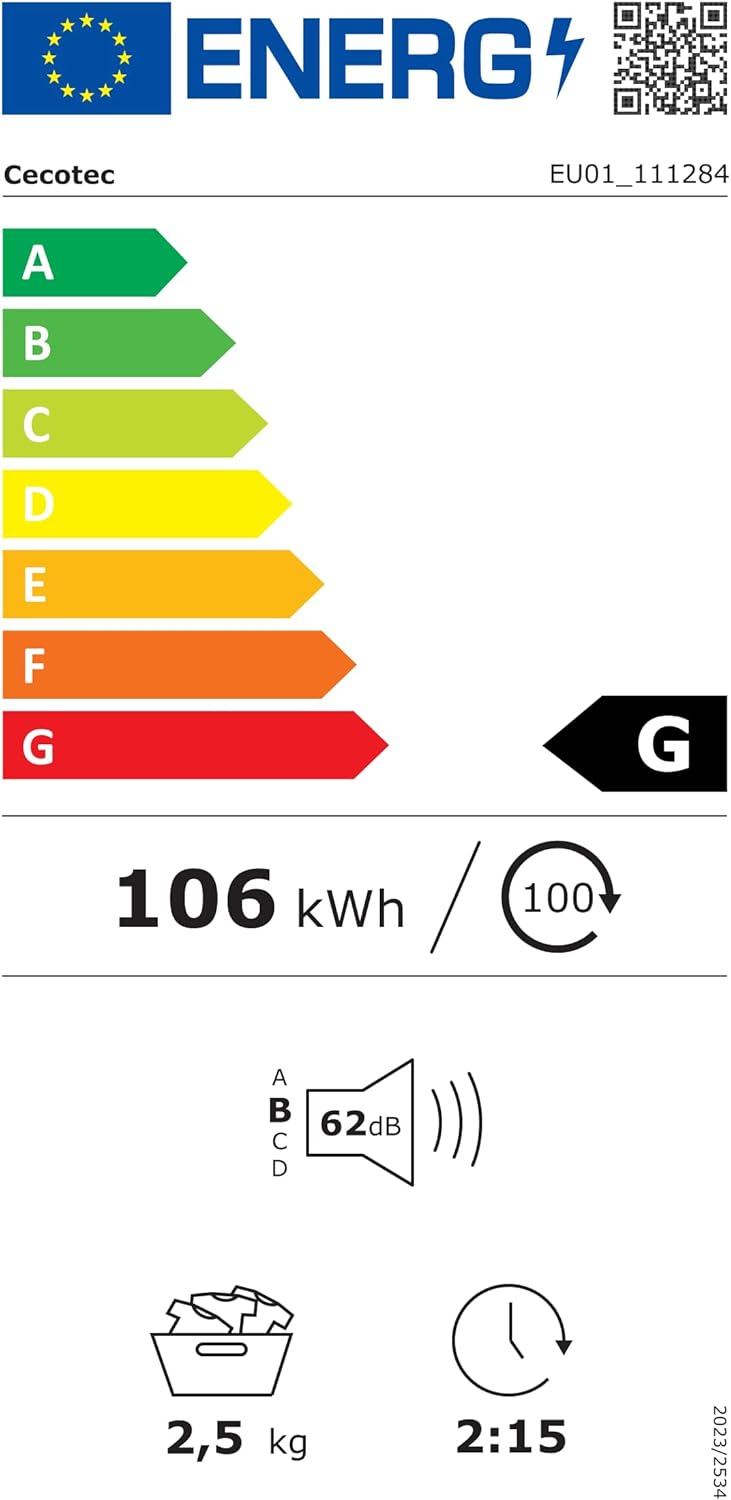 Cecotec - Bolero DressCode Dry Mini - compact 2,5 kg - 6 programmes, séchage rapide, blanc, 3150V