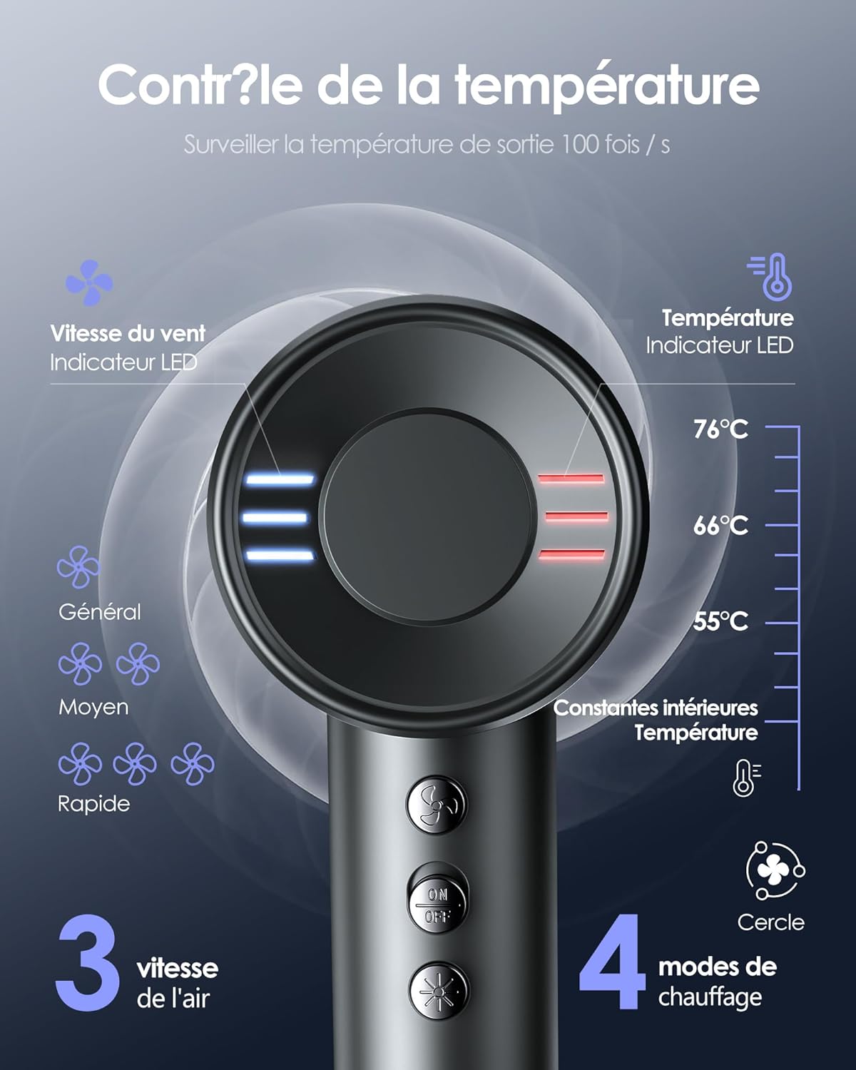 Bopcal - Sèche-cheveux pro 160000rpm, ionique, diffuseur, 500M ions