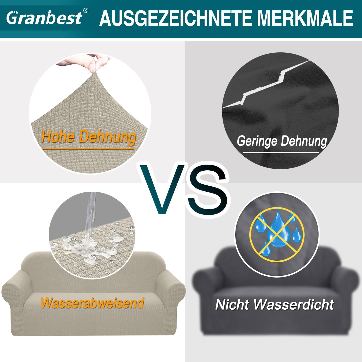 Granbest - housse canapé extensible imperméable 1 place sable