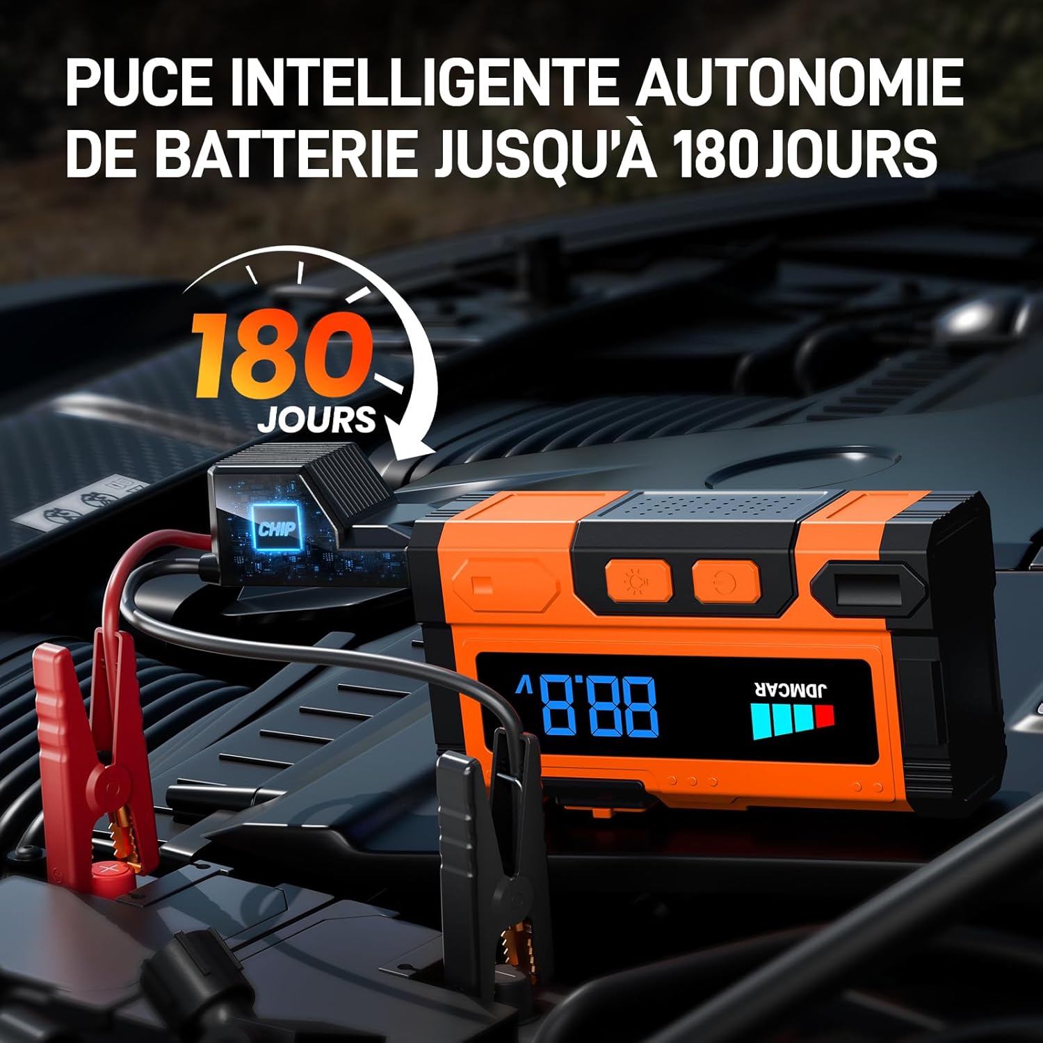 JDMCAR - Booster Batterie Série 7000A, 14.8V, LED, 9L Essence, 8.5L Diesel