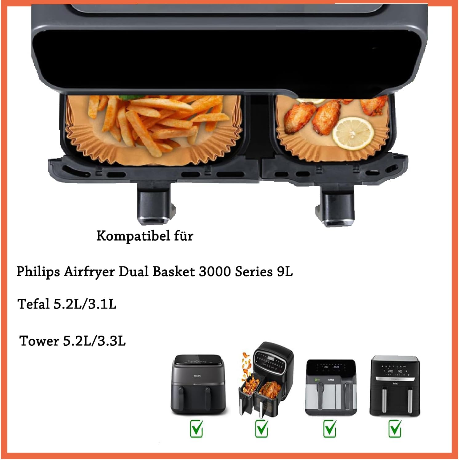 Papier cuisson air fryer - compatible Philips Série 3000 - 9L - 120pcs résistant NA350/00