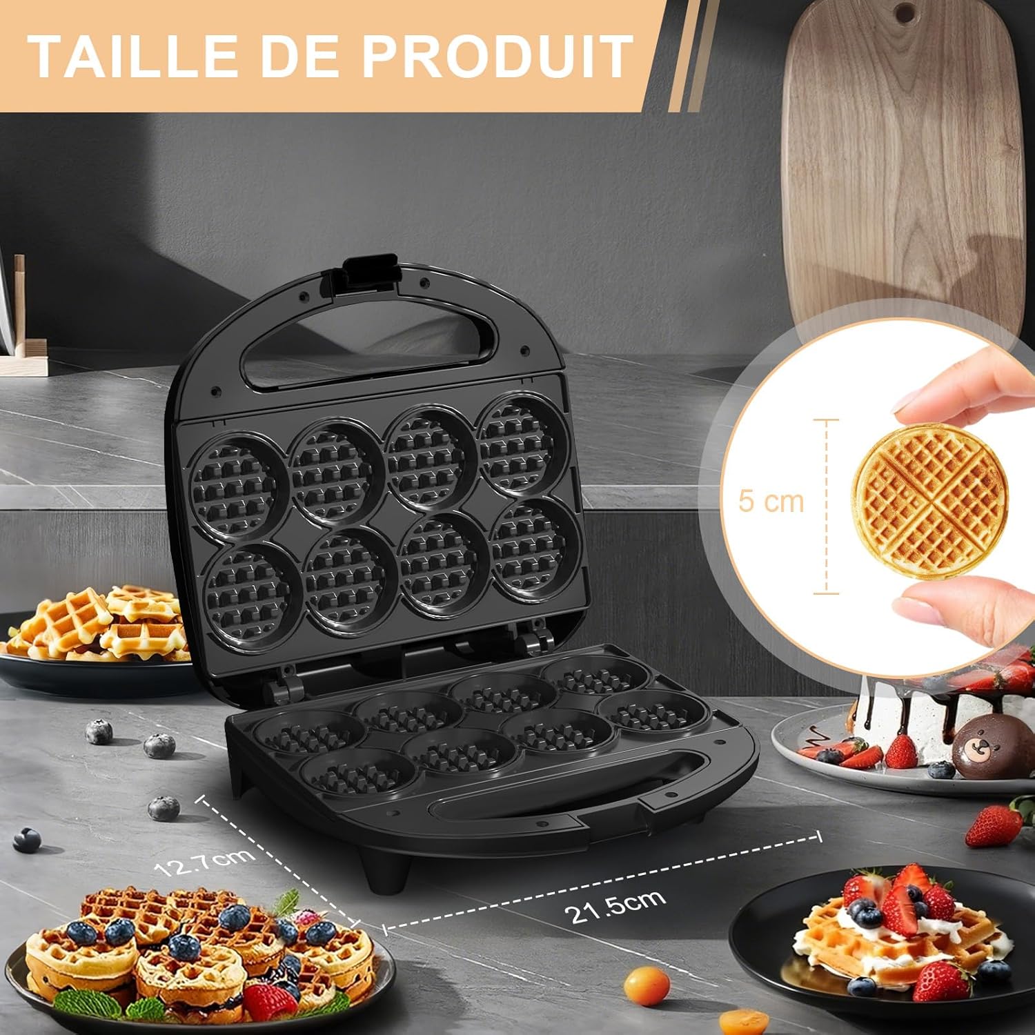 YASHE - Multi Mini gaufrier - 8 x 5 cm - antiadhésif, facile à nettoyer, compact