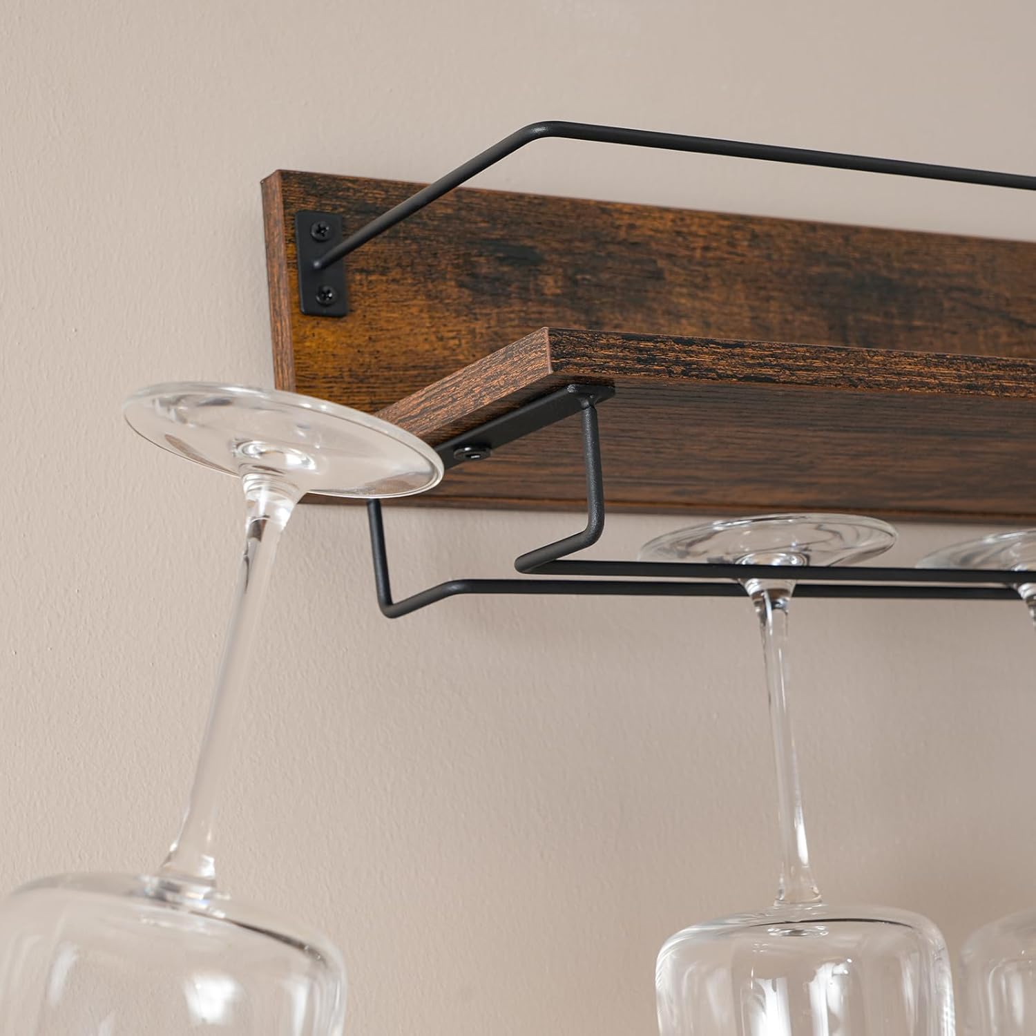 HOOBRO - Porte-bouteilles mural 2 pcs, bois métal, rangement verres, EBF28BJ01