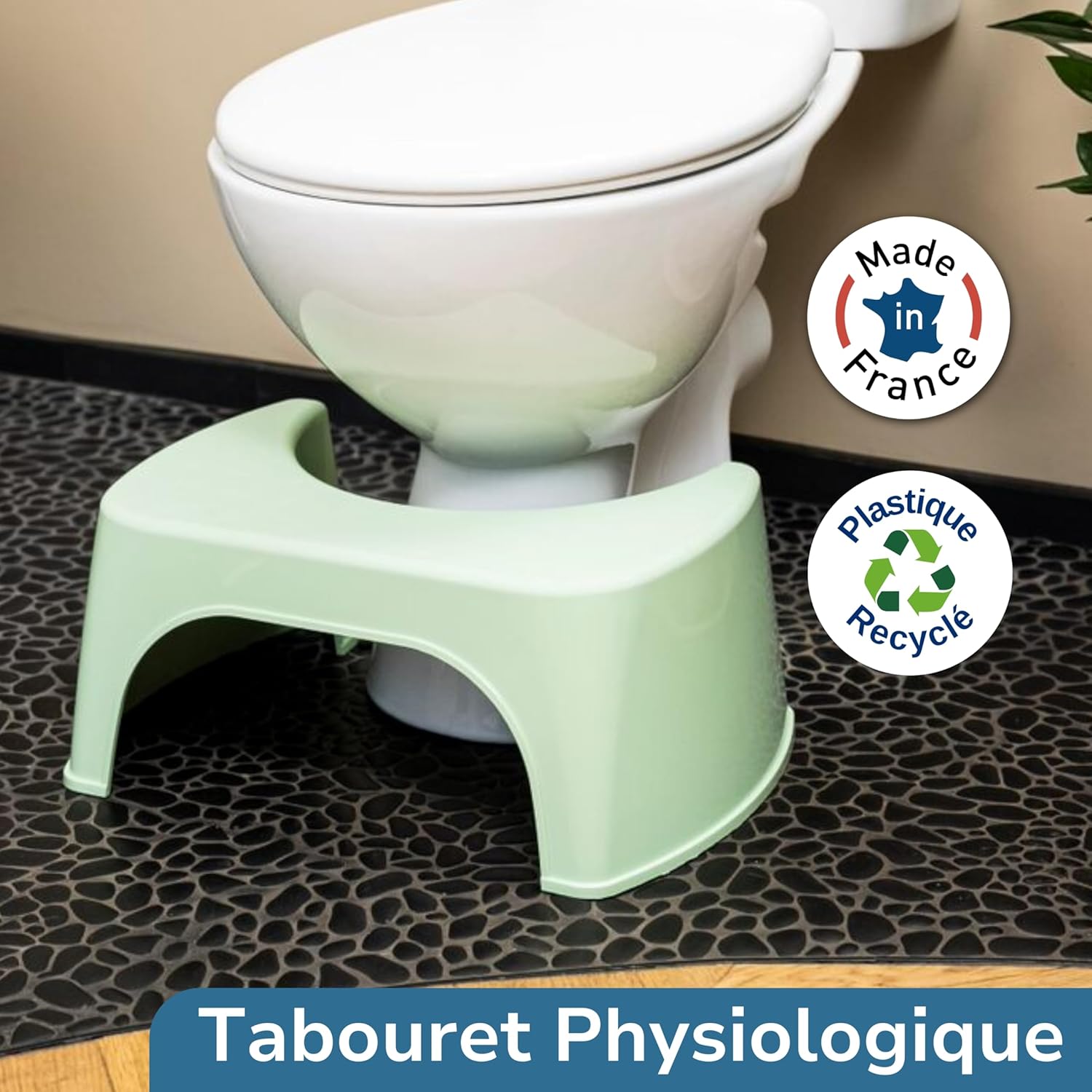 Well Care - Tabouret WC Physiologique - Plastique recyclé - Vert - Fabriqué en France