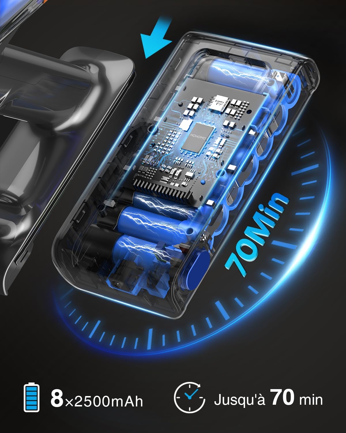 Aspirateur balai sans fil, 1,6L, 70min, écran OLED, 650W/55KPA