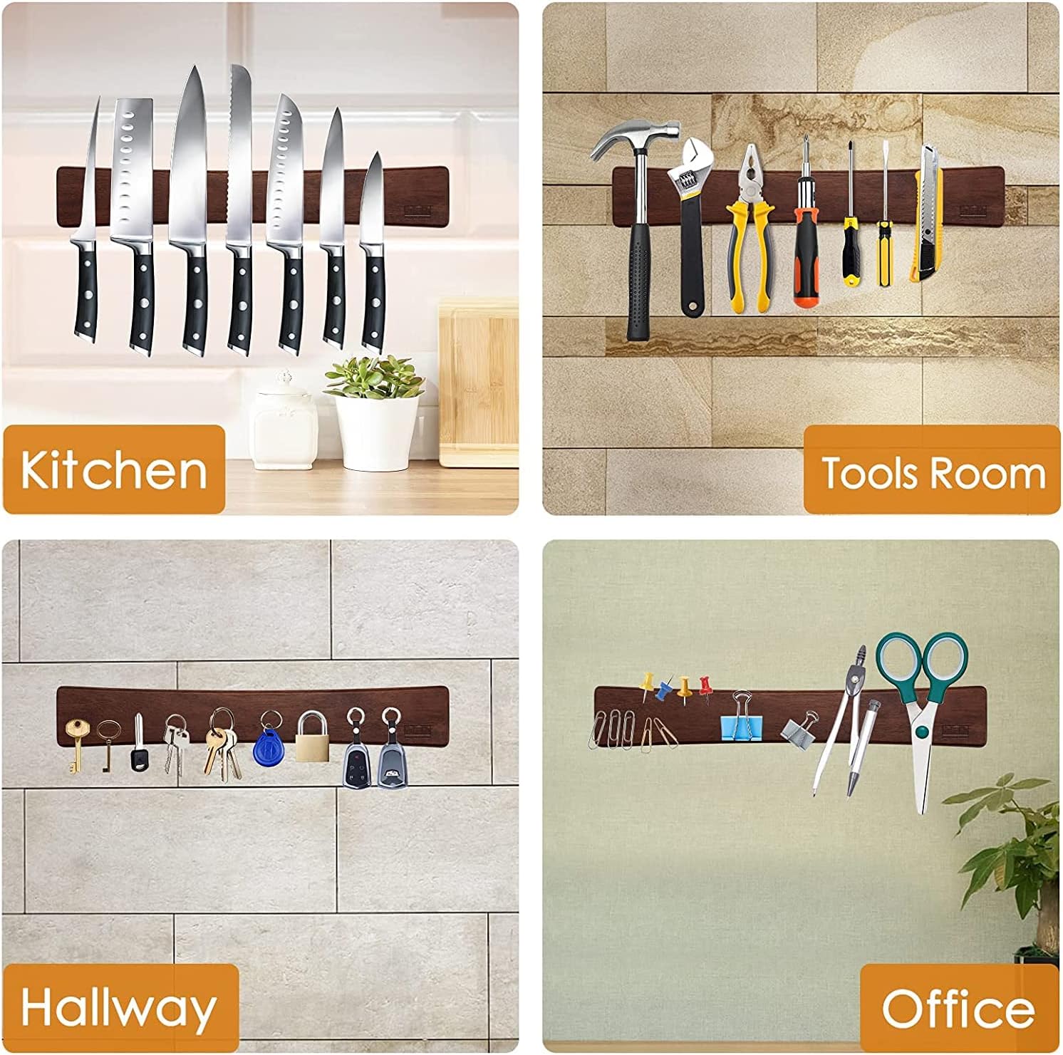 HOSHANHO - porte-couteaux aimanté bois, 40 cm, aimant puissant