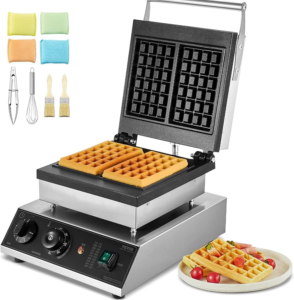 VEVOR - Gaufrier Commercial 2PCs - 2000W inox, antiadhésif, contrôle température et temps