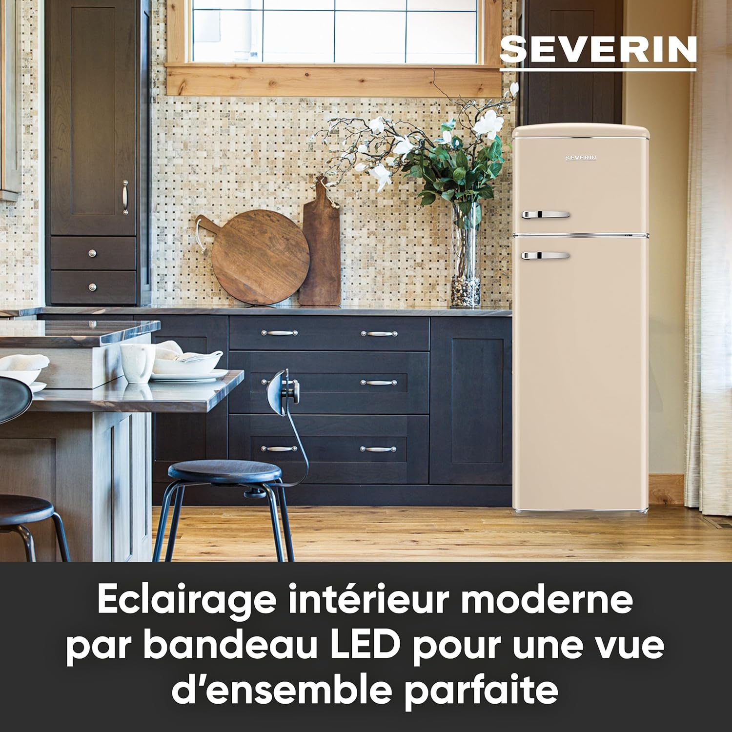 Severin - Rétro série - 55 cm, 246 L, double porte, classe D, crème - RKG8985