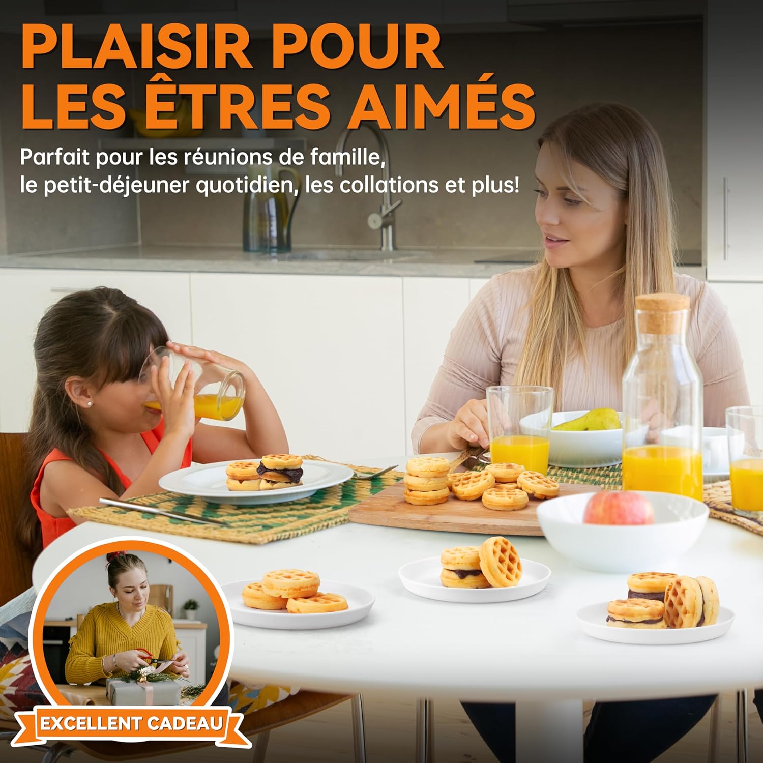 Baker's Friend - Mini gaufrier rond 11x5,5 cm - petit déjeuner, brunch, prise UE