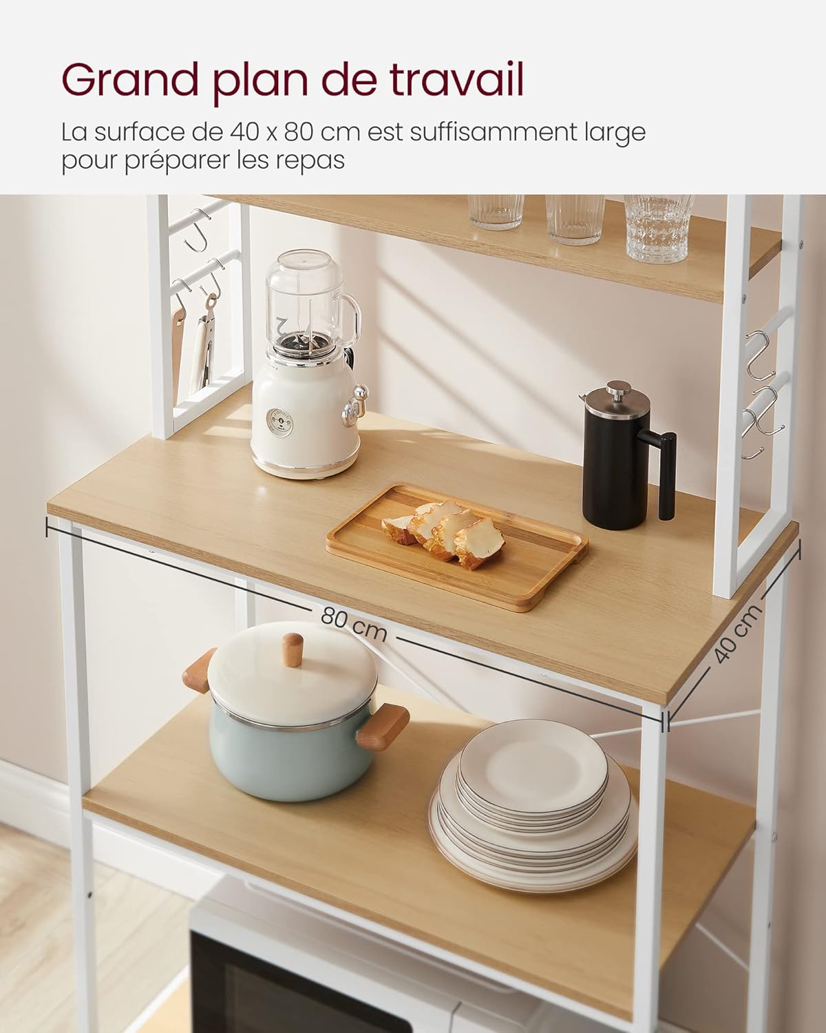 VASAGLE - étagère cuisine 40x80x167 cm, acier, 6 niveaux, KKS019W09