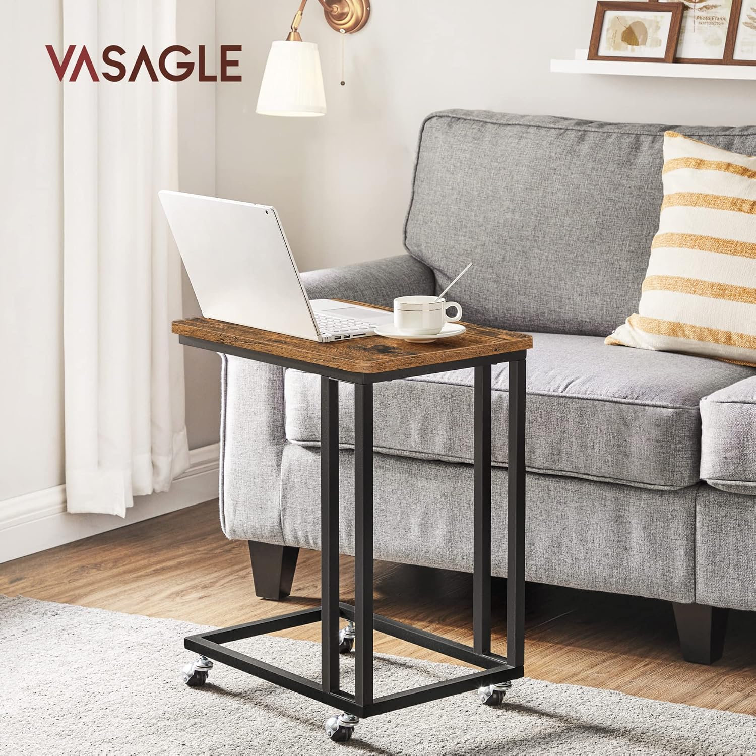 VASAGLE - table d’appoint série LNT - acier/bois, roulettes, montage facile, 50x35x65 cm, style industriel, LNT50X