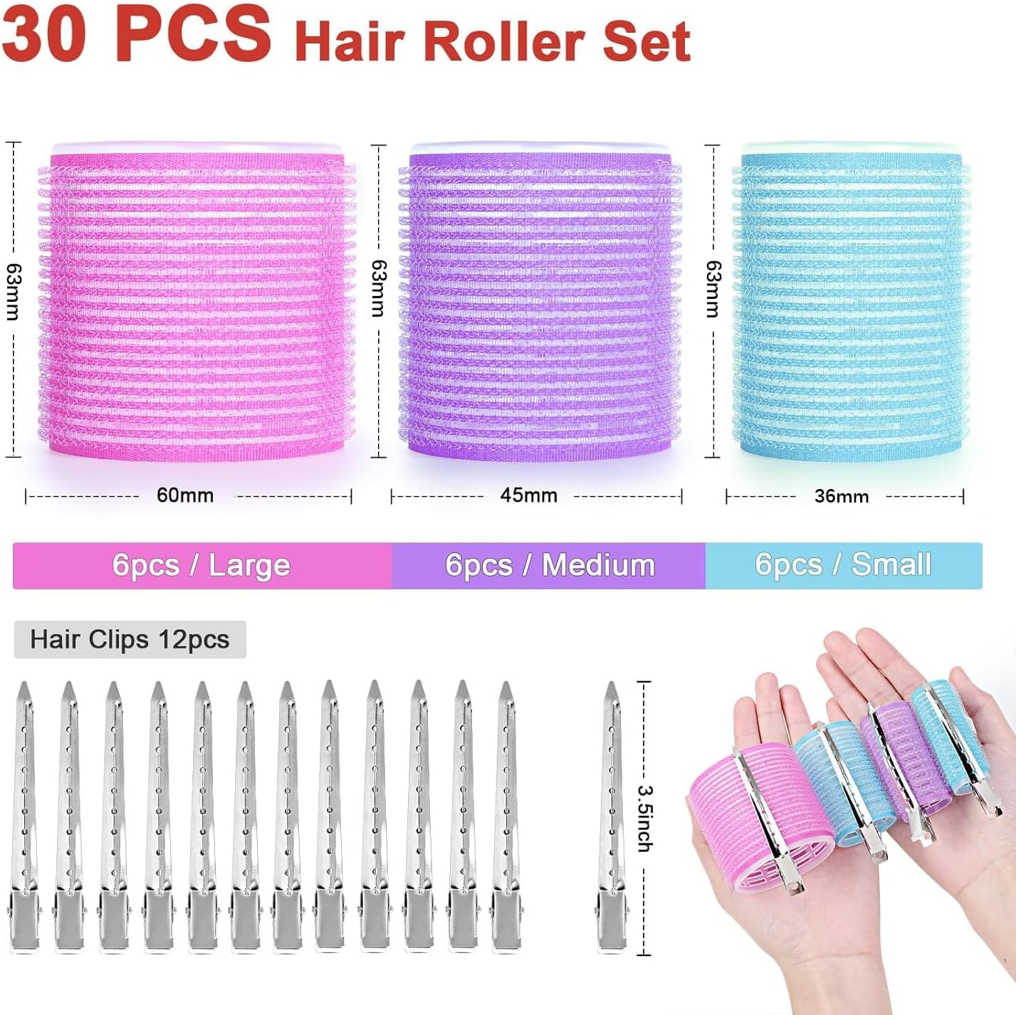 AiQInu - bigoudis magiques série 30 pcs - 18 bigoudis + 12 pinces - idéal cheveux épais et DIY