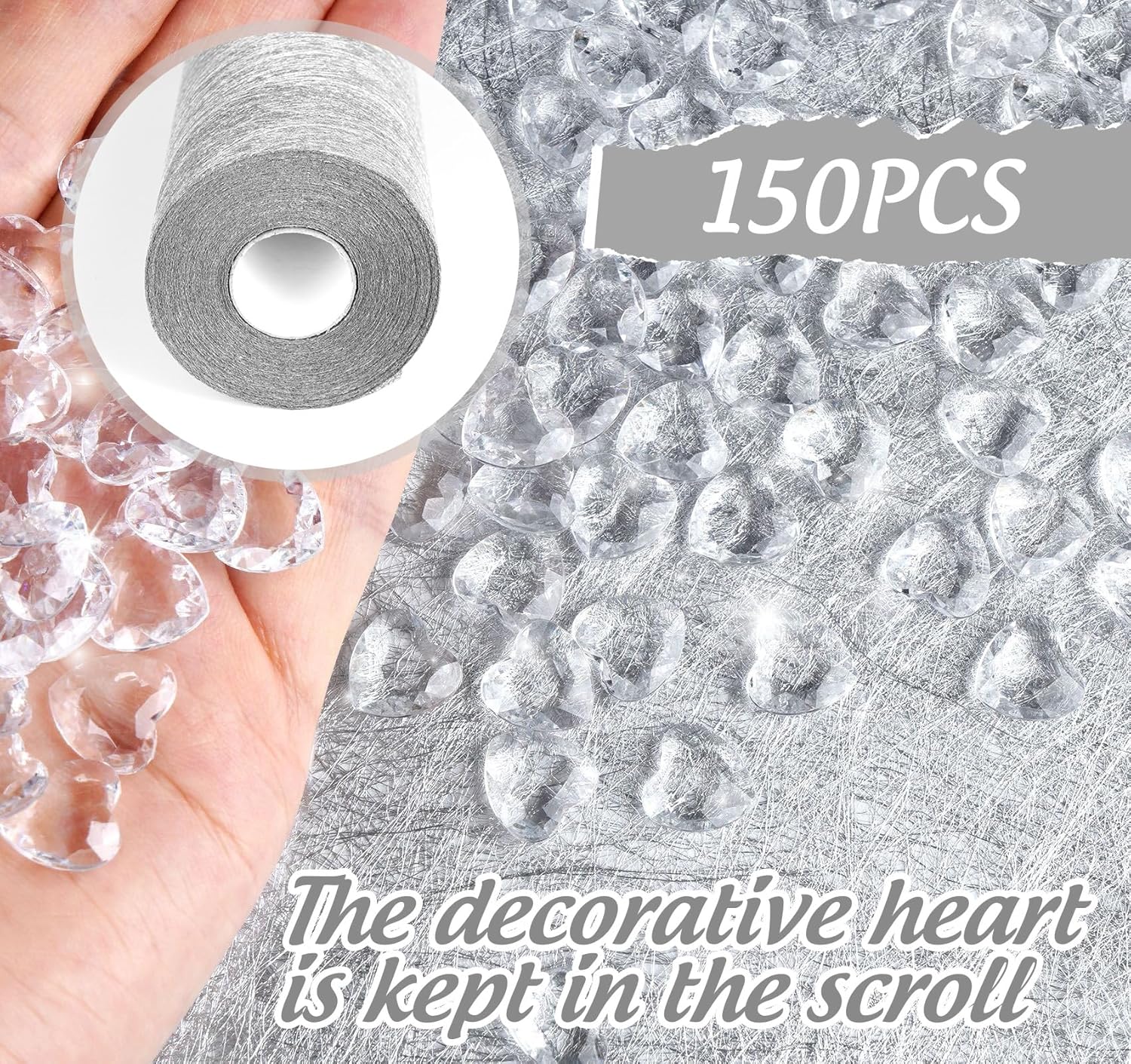 Chemin de table - non-tissé réutilisable 23x300cm - 150 cœurs argenté