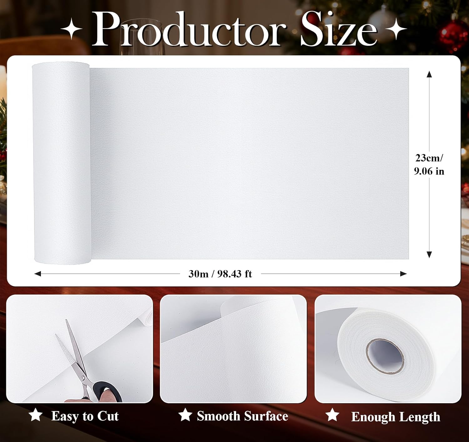 Chemin de table - blanc non-tissé - 30m x 23cm - déco Noël, mariage