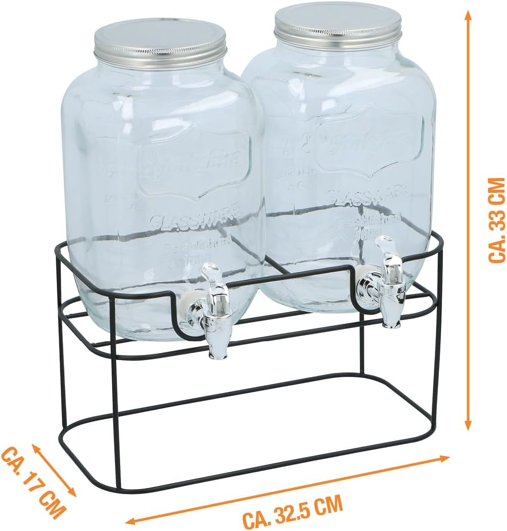 Double Distributeur de Boissons - 2x4L, support inclus, 33x17x32cm