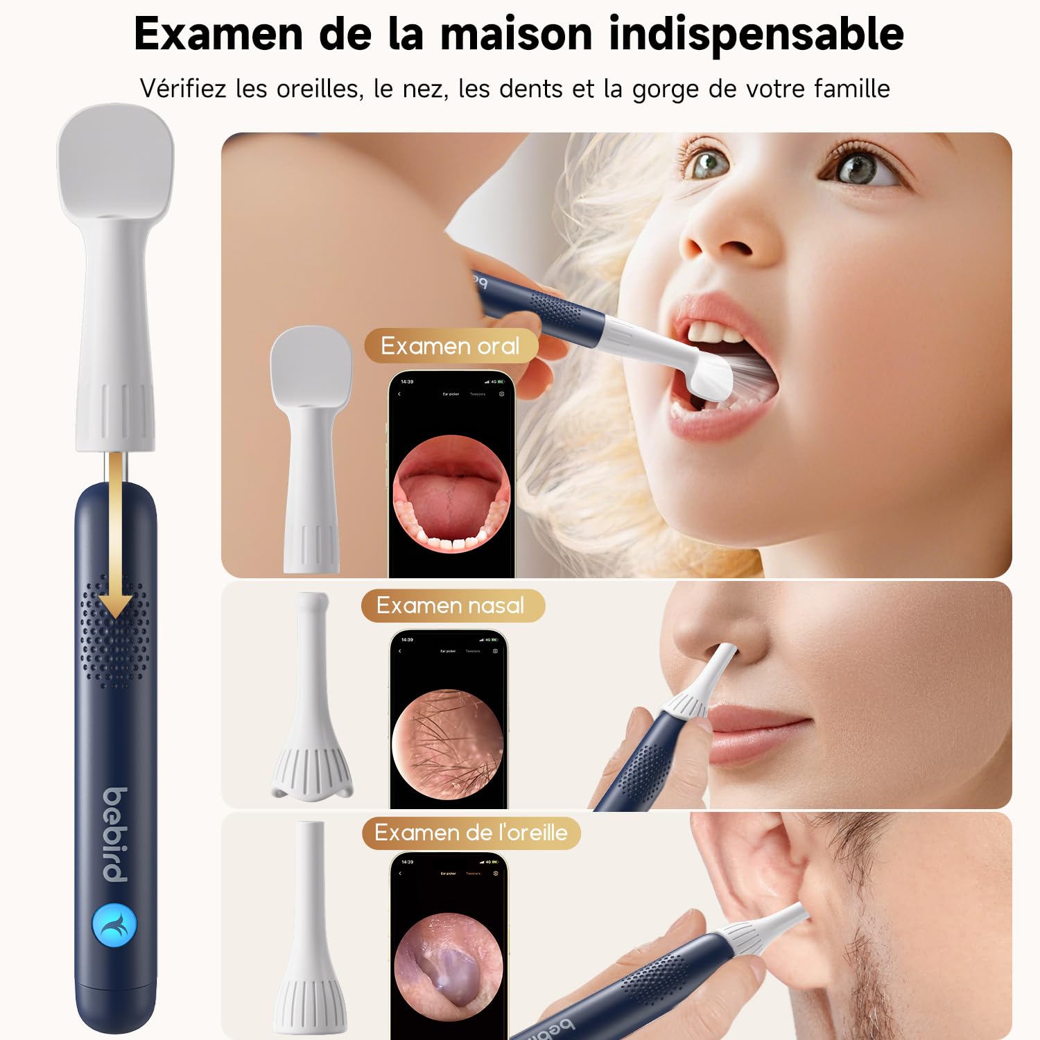 Otoscope - kit nettoyage oreille avec caméra HD, lumière LED, 4 outils