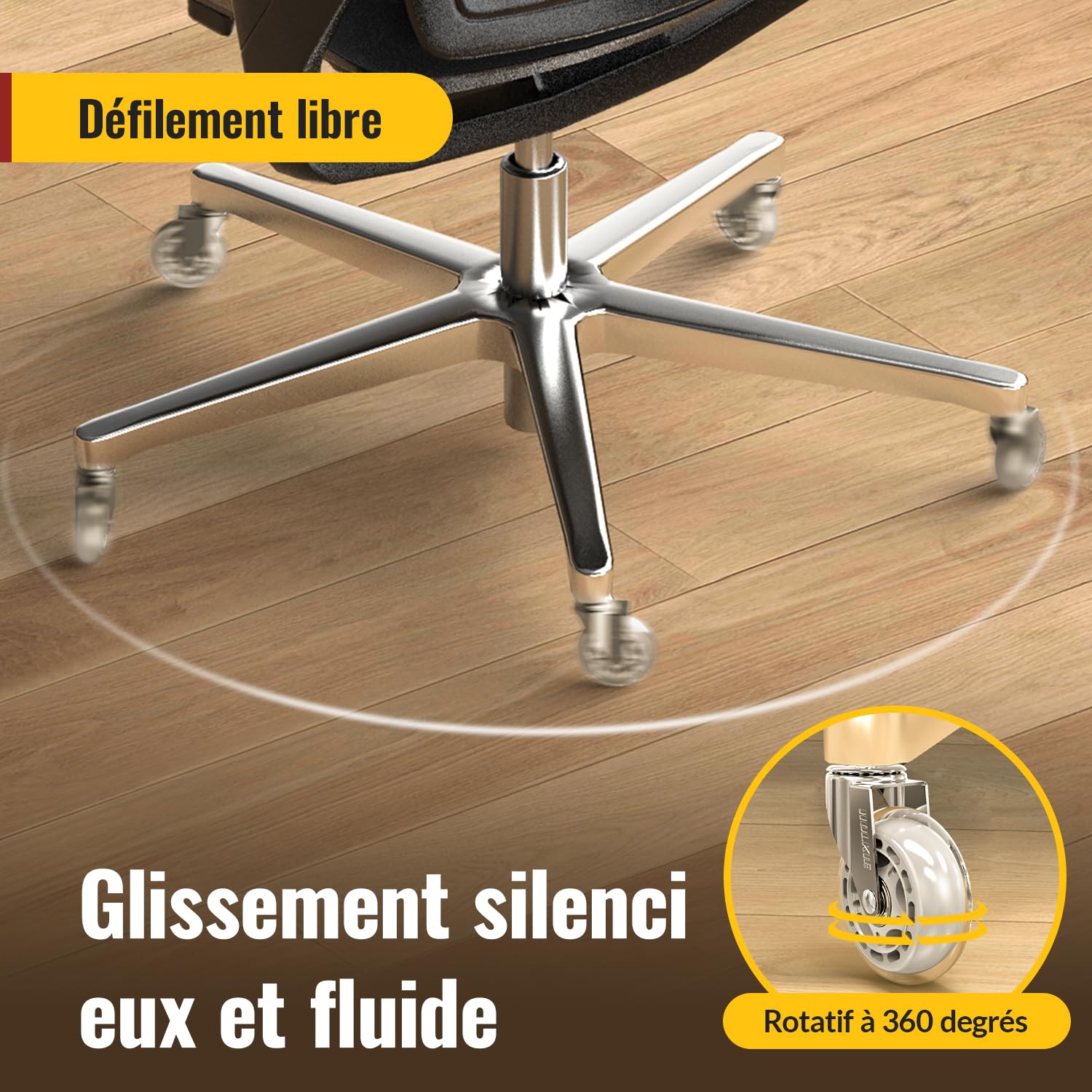 HOLKIE - roulettes chaise bureau 11x22mm - caoutchouc, lot 5, sols bois et tapis