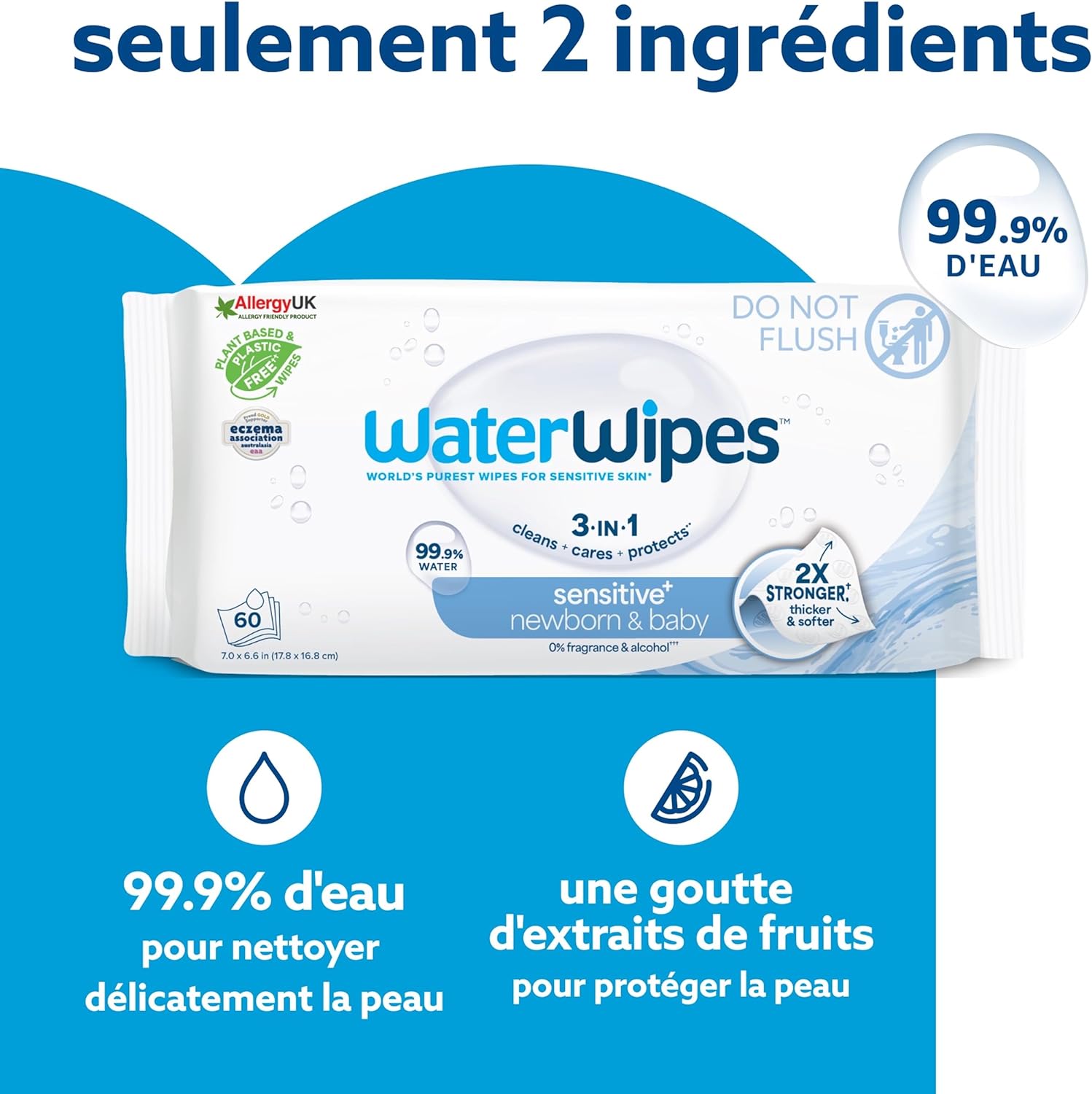 WaterWipes - Sensitive+ Newborn - 1080 lingettes - 99,9% eau, hypoallergénique