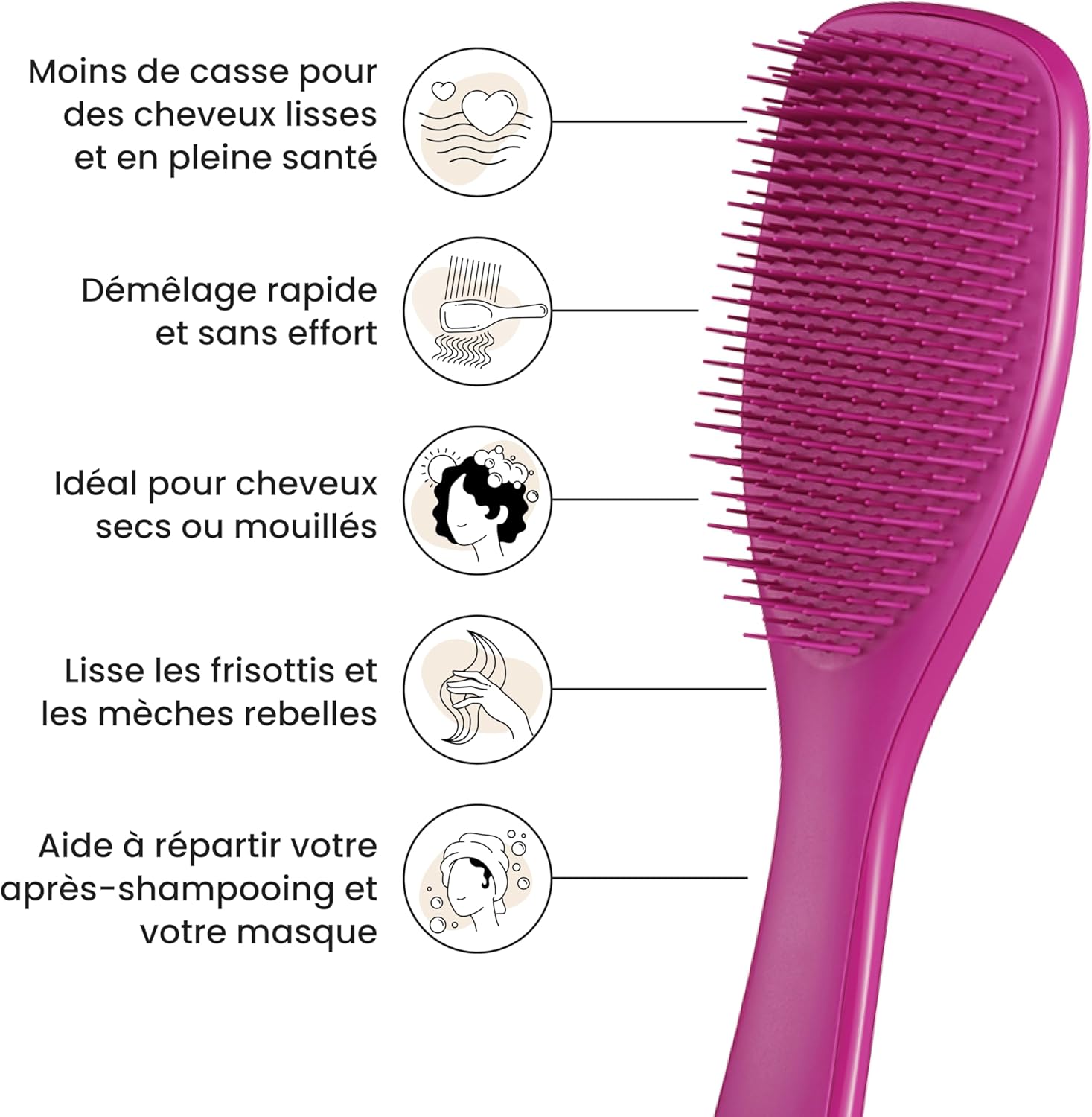 Tangle Teezer - Ultimate Detangler - démêlante, cheveux secs/mouillés, picots 2 niveaux, réduit casse, rose