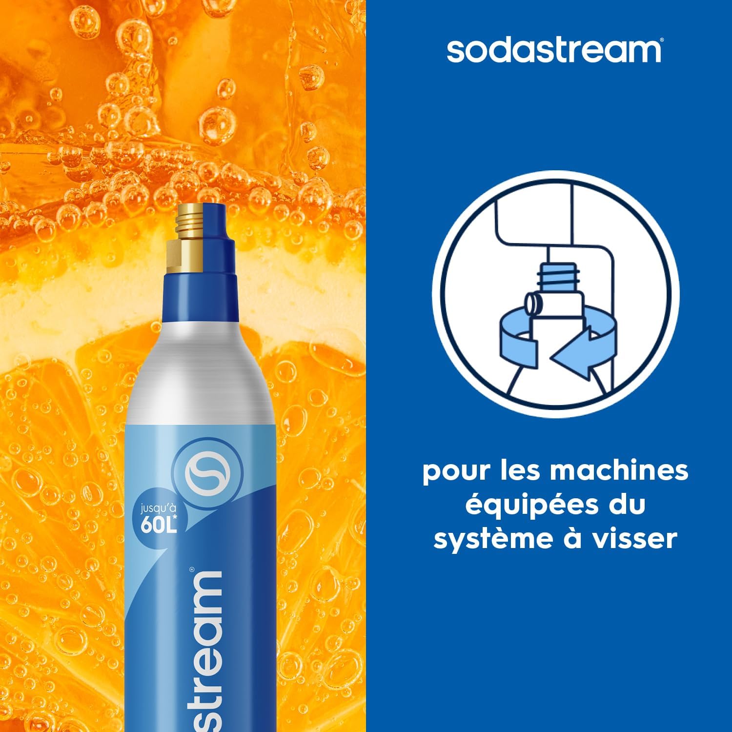 Sodastream - Lot de 2 bouteilles CO2 - 60L - compatible Spirit/Crystal/Genesis, système à visser