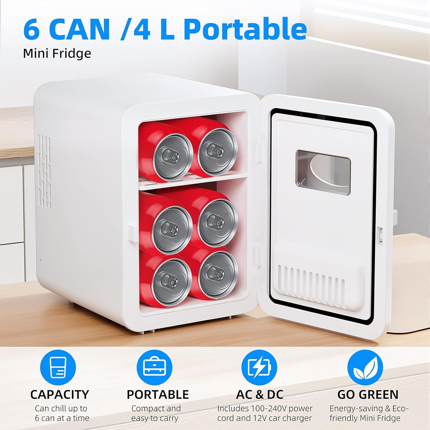 Mini frigo - 4L/6 canettes - compact, portable, bureau, voiture - CGA1