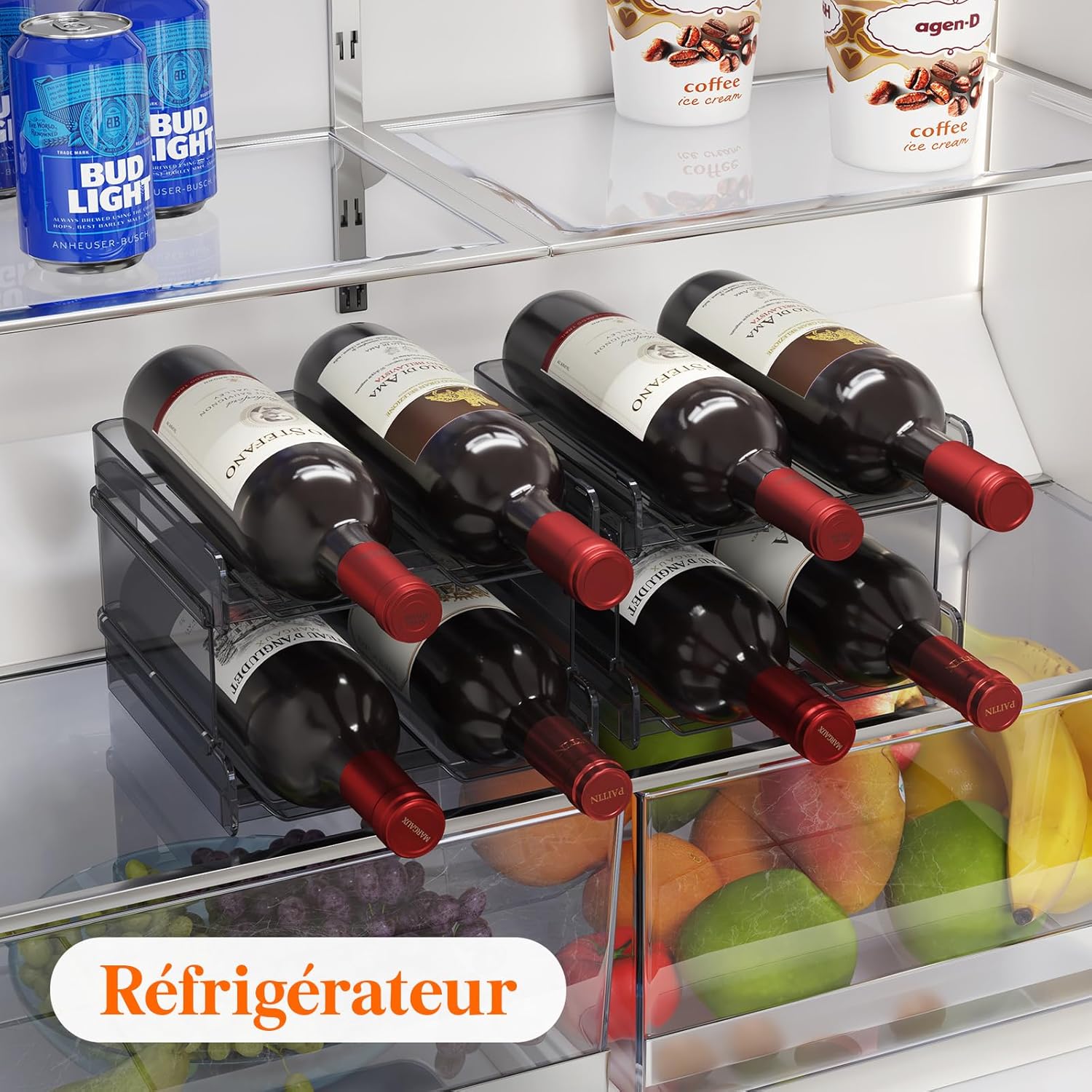 Lifewit - Casier à vin empilable - 4 bouteilles - plastique noir