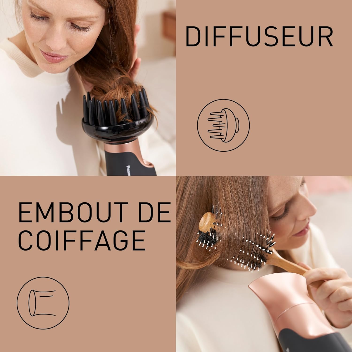 Panasonic - sèche-cheveux Nanoe, 3 vitesses, 4 températures, 2 accessoires, EH-NA63CN825