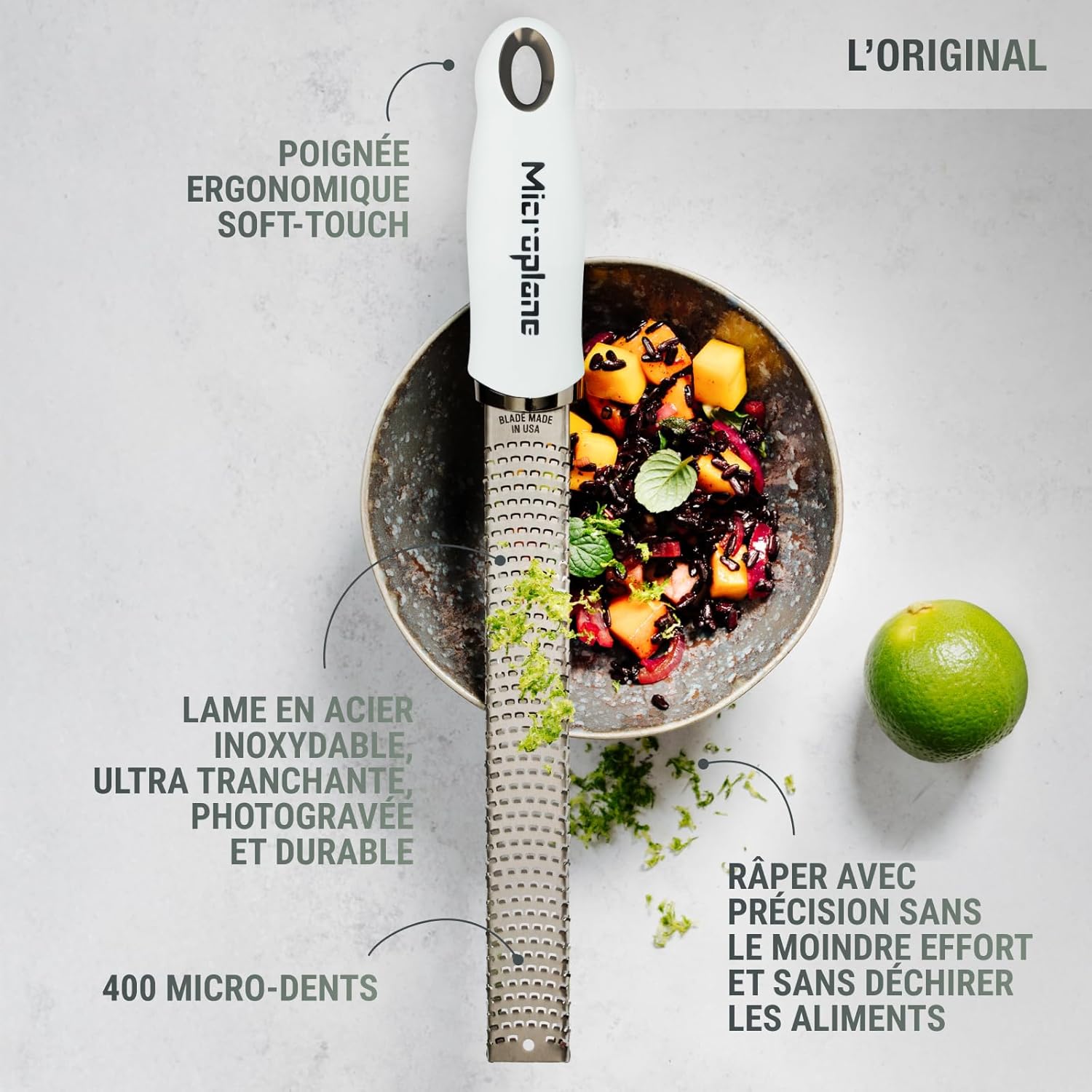 Microplane - râpe à zesteur série fine - 32 cm - acier inox, lame fine, blanc