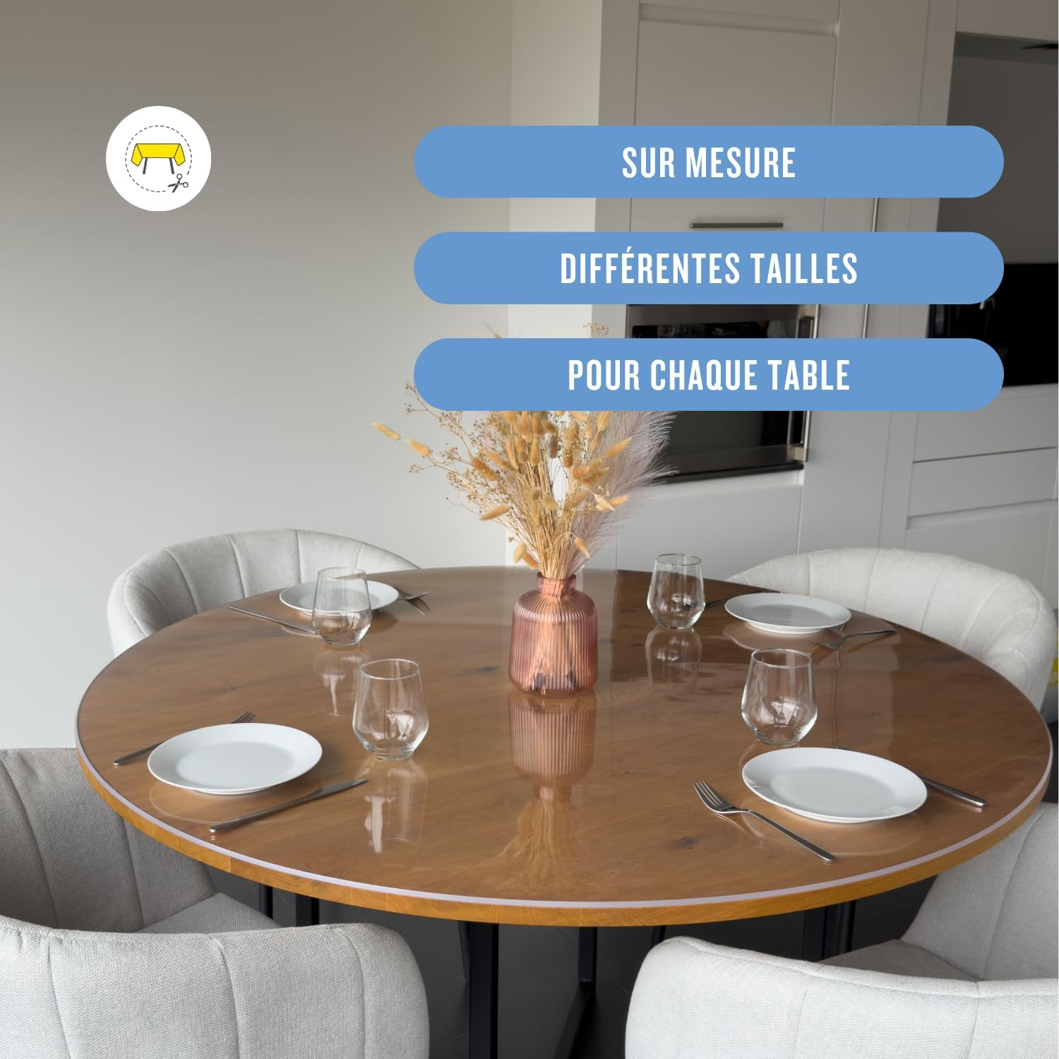 Nappe transparente ronde 120 cm - épaisseur 3mm - protection anti-tache