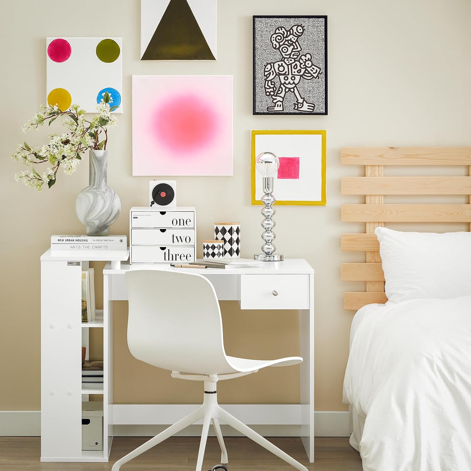 SoBuy - FWT35 série - bureau 3 étagères 1 tiroir, blanc, FWT35-W