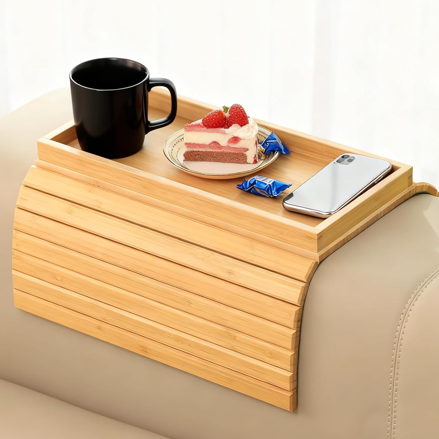 Plateau d'accoudoir bois pliable, antidérapant, multi-usage, 40x25cm