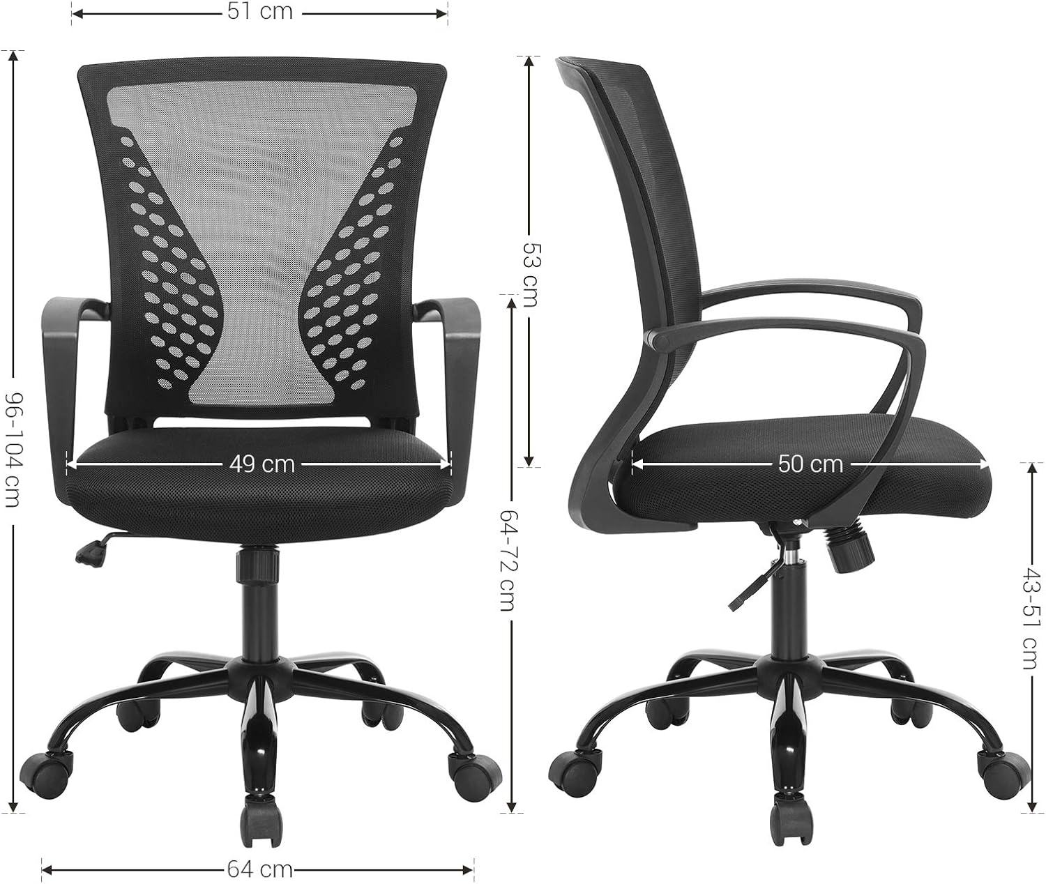 SONGMICS - fauteuil de bureau ergonomique, hauteur réglable, toile respirante, charge max 120 kg, OBN22BK