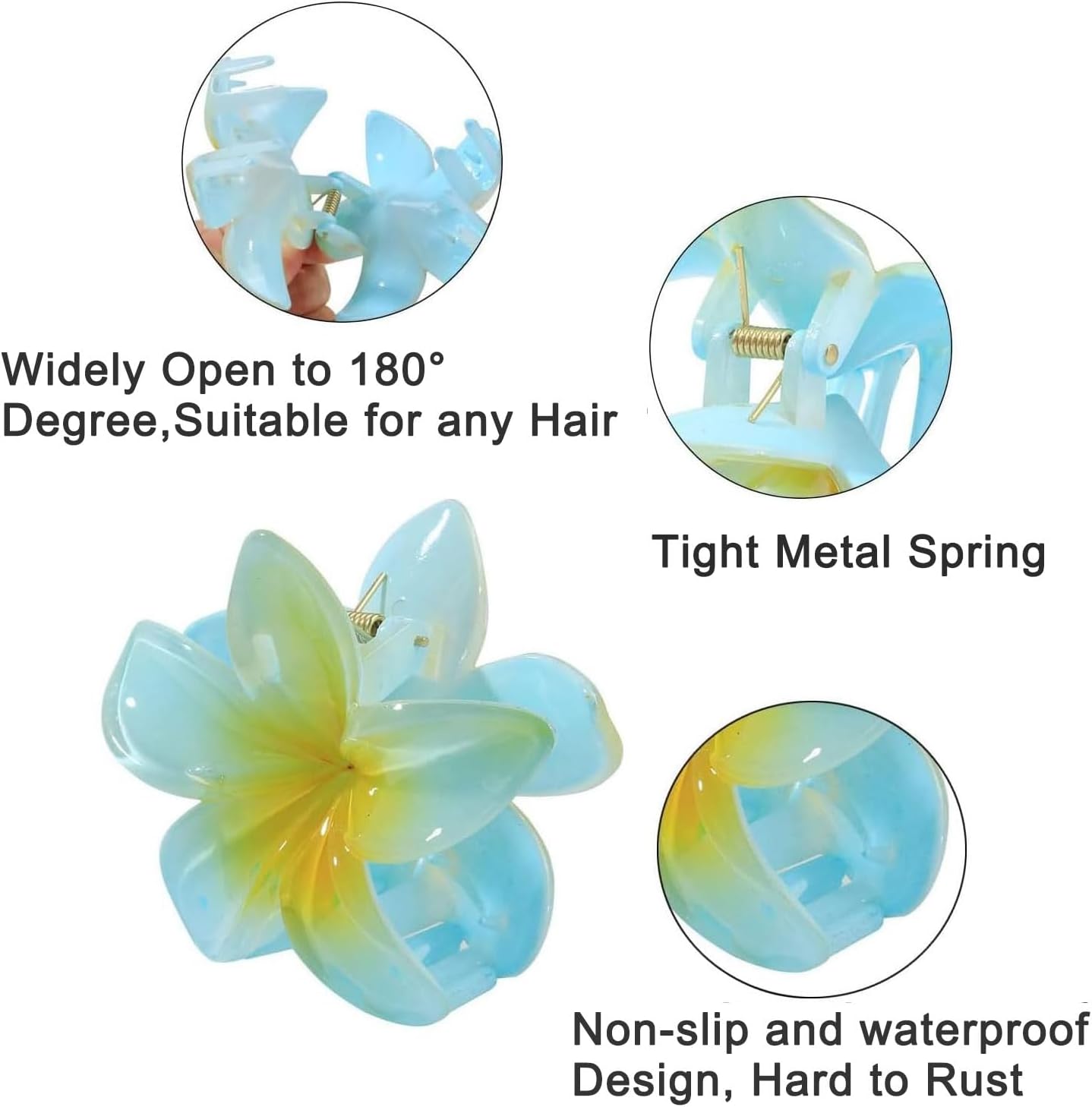 Pinces à cheveux - lot de 8 - grandes, antidérapantes, fleurs, couleurs variées, solides pour cheveux épais