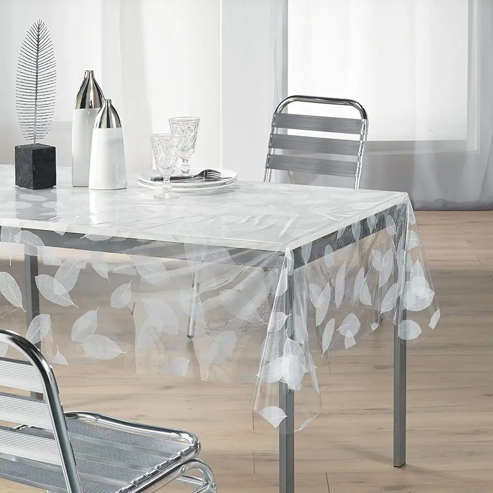 Décor - nappe cristal imprimée feuille - 140x240 cm - blanche 1710329