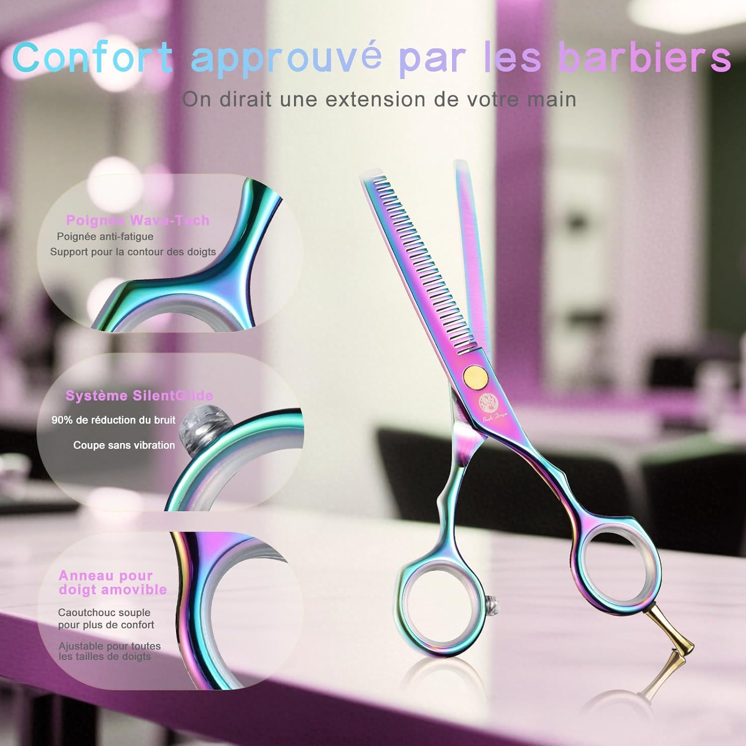 Kit de ciseaux de coiffure - 5,5 pouces - inox rose, peigne, effileur