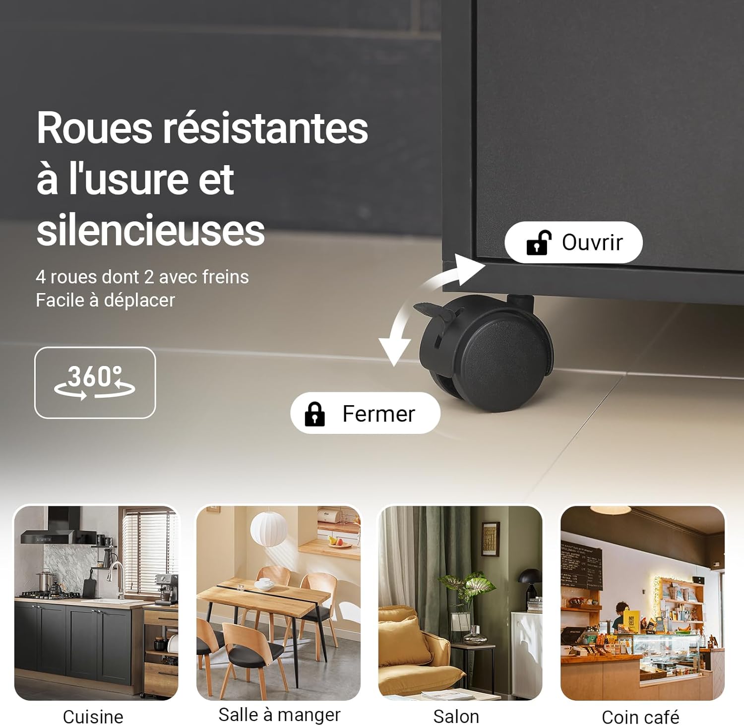 SoBuy - Chariot cuisine extensible, 92x59x40 cm, rangement, FSB09-SCH